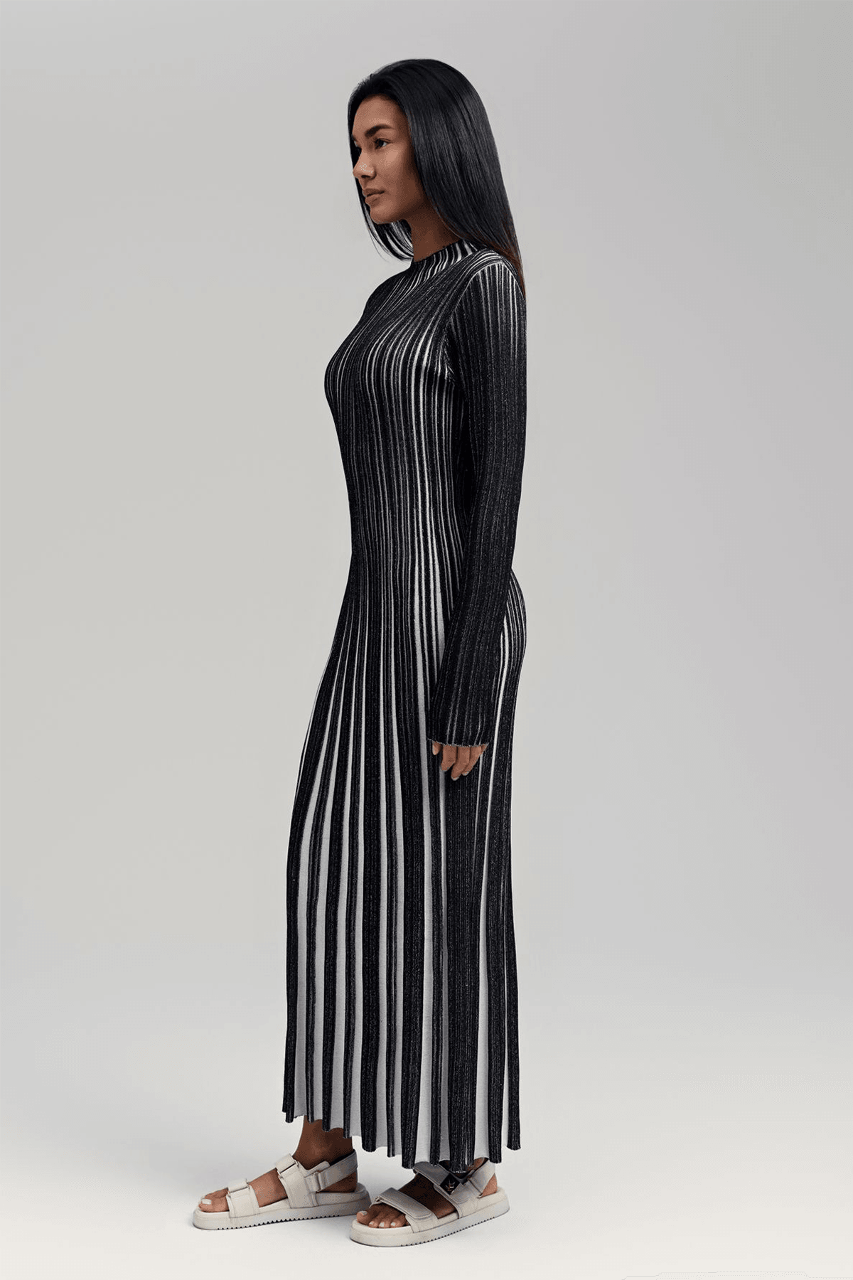 Elaura Ribbed Knit Long Sleeve Maxi Dress