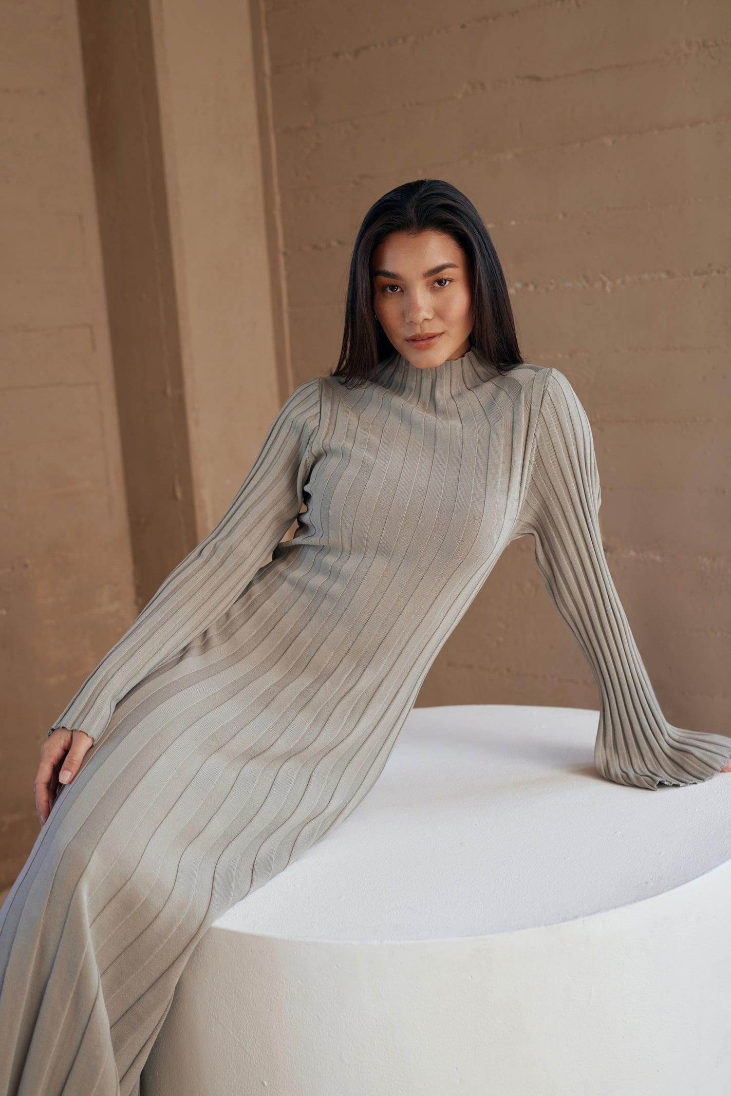 Remi Ribbed Knit Long Sleeve Maxi Dress