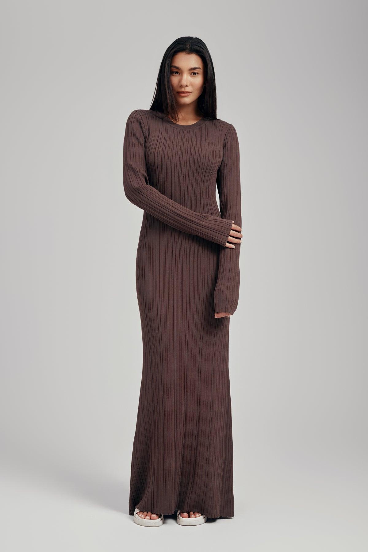 Ezra Long Sleeve Ribbed Knit Maxi Dress