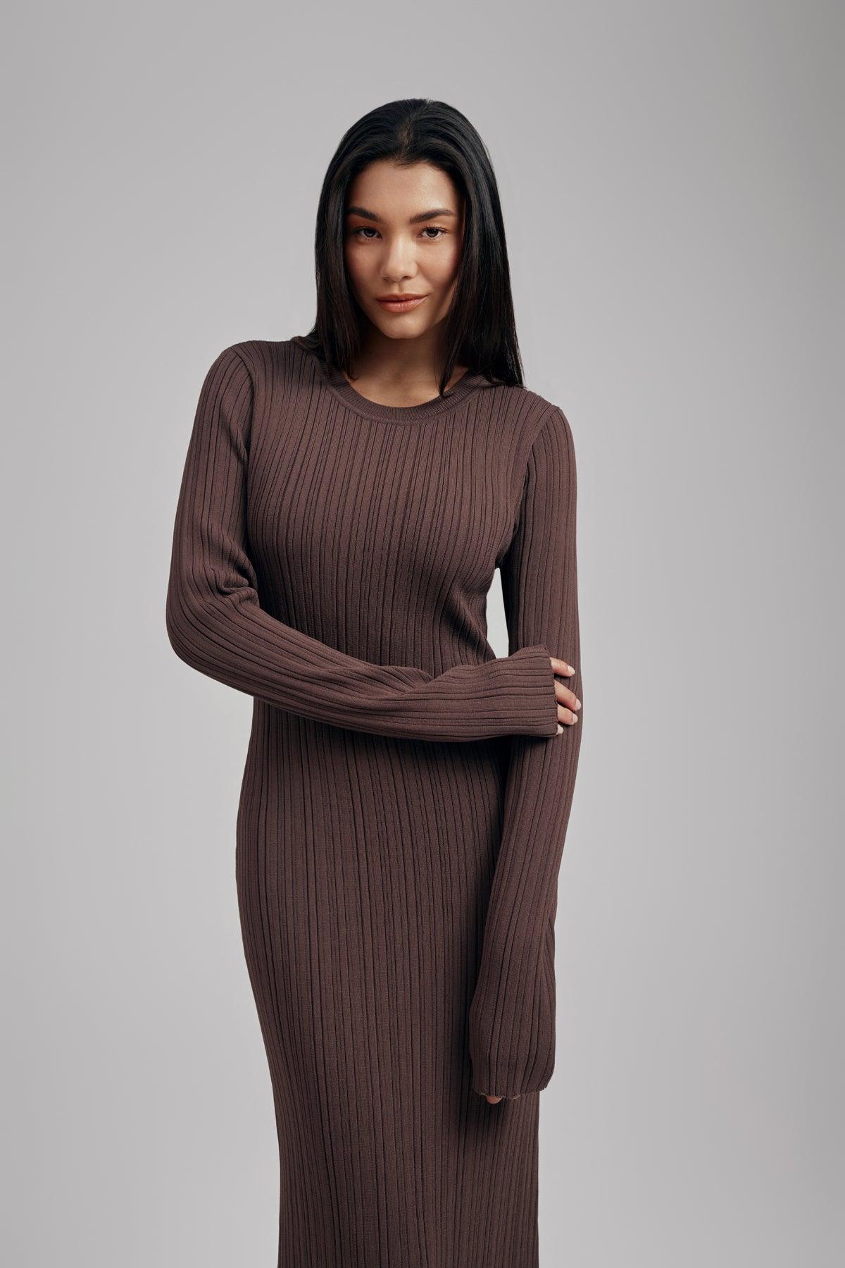 Ezra Long Sleeve Ribbed Knit Maxi Dress