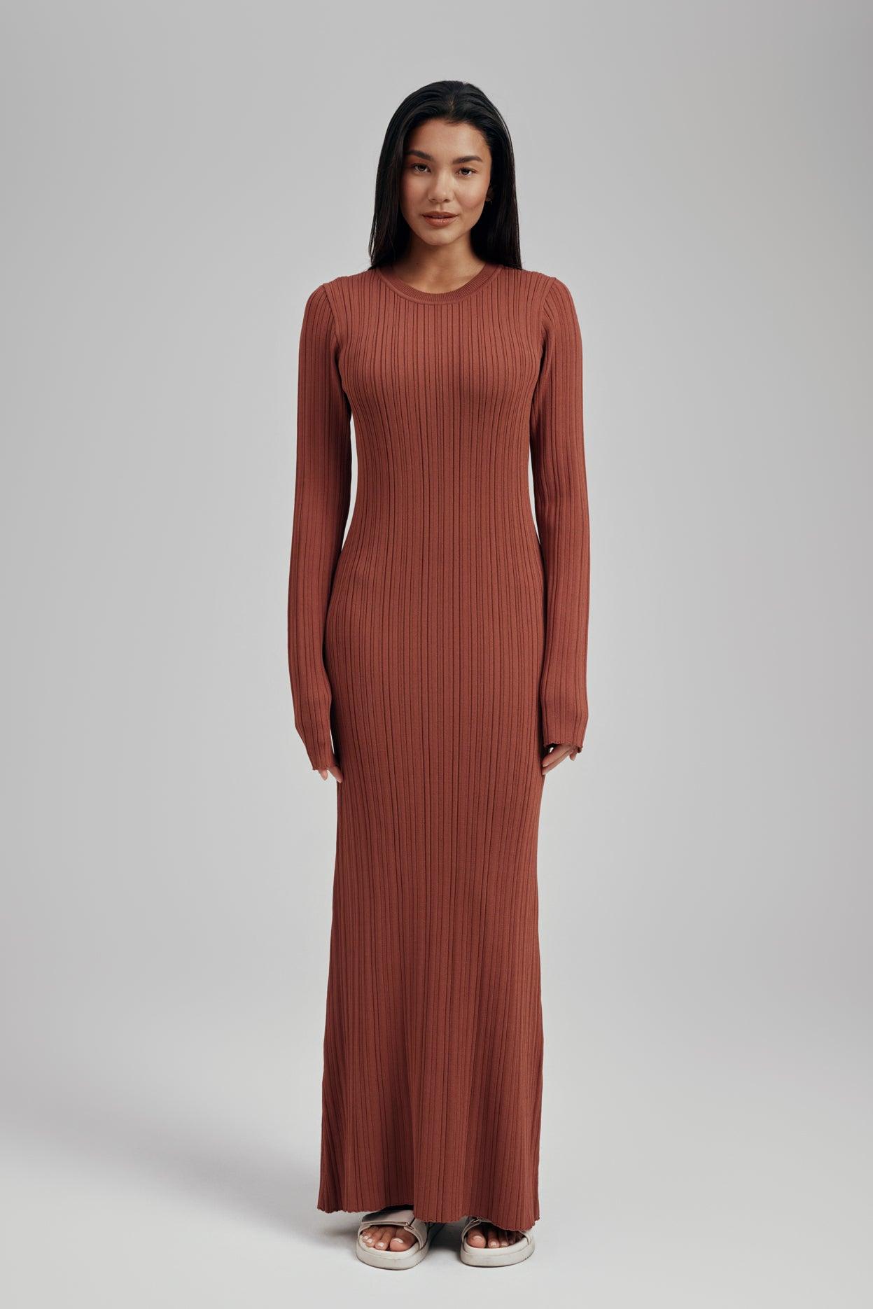 Ezra Long Sleeve Ribbed Knit Maxi Dress