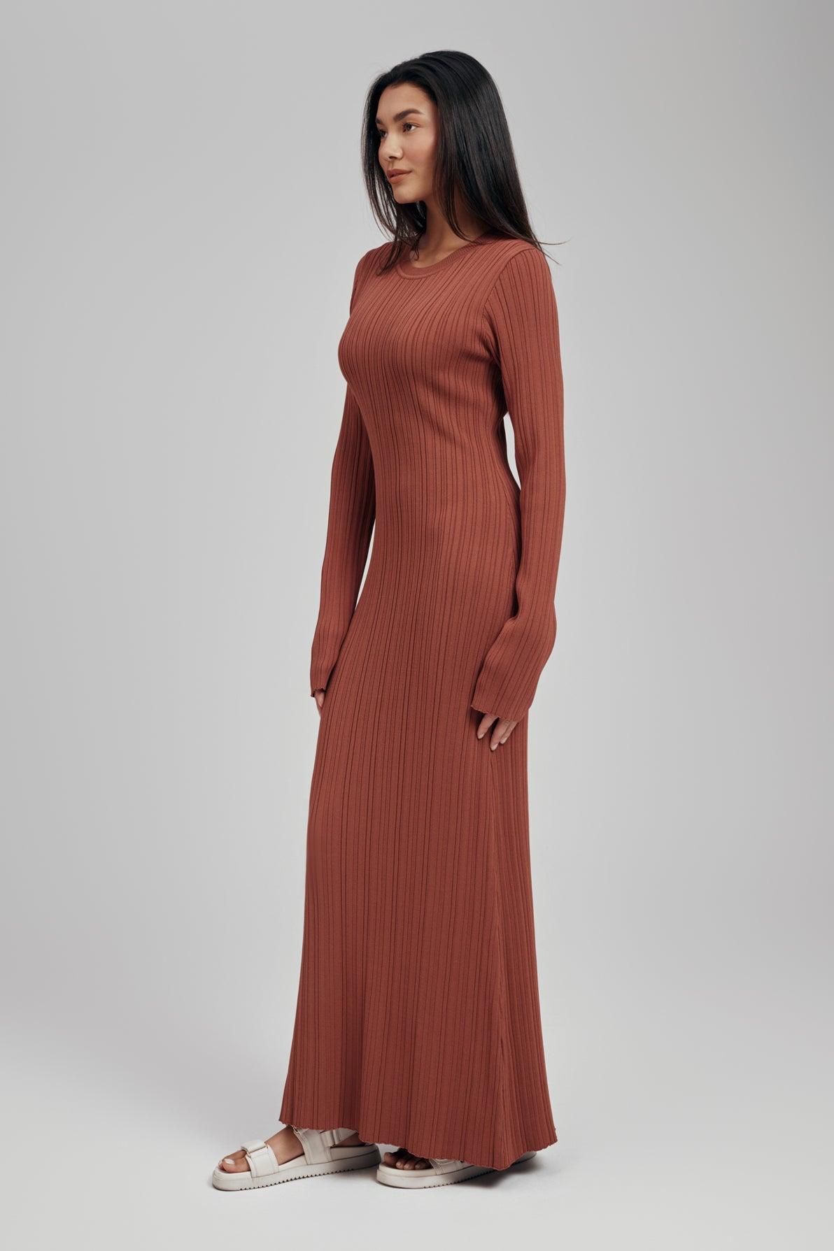 Ezra Long Sleeve Ribbed Knit Maxi Dress