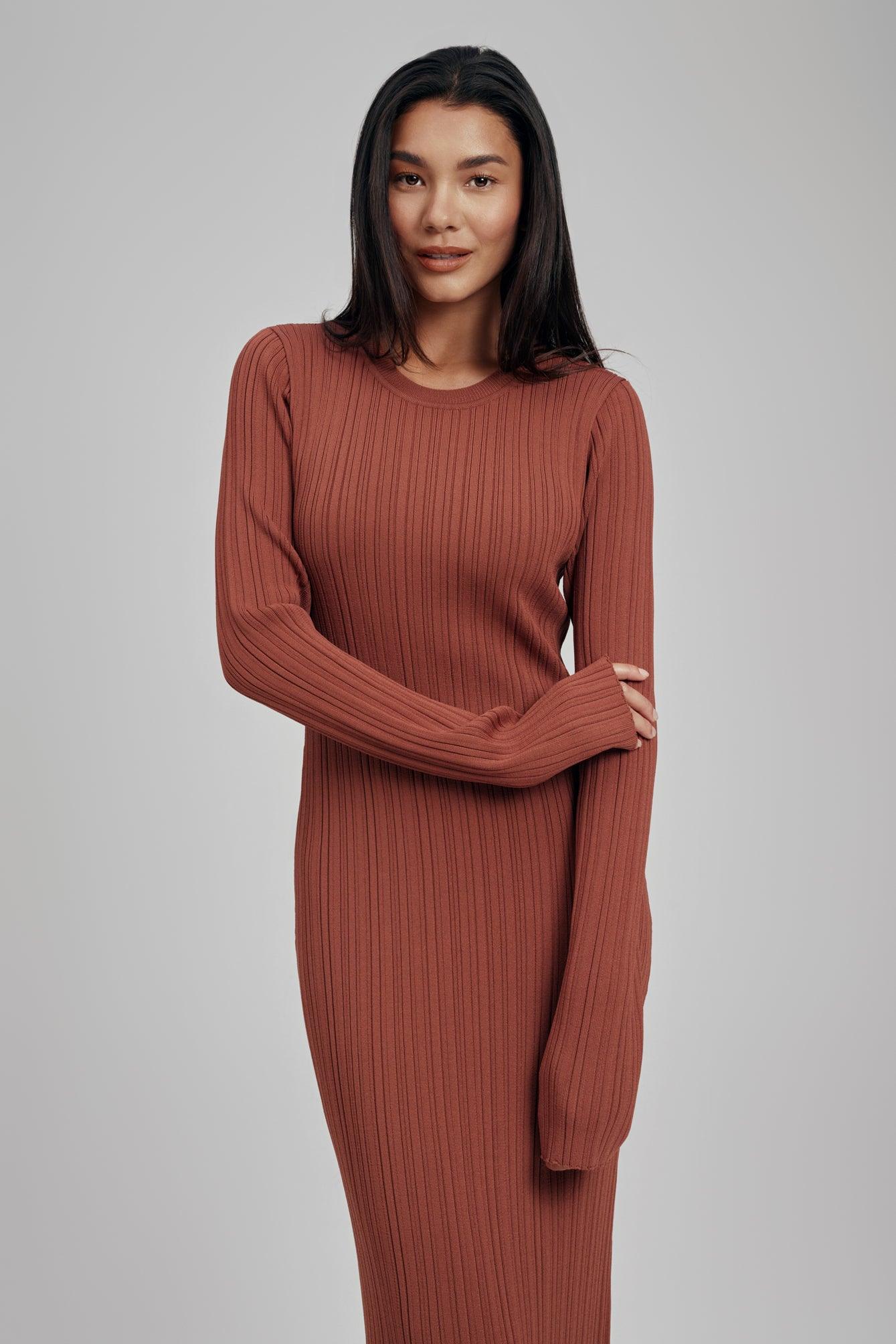 Ezra Long Sleeve Ribbed Knit Maxi Dress