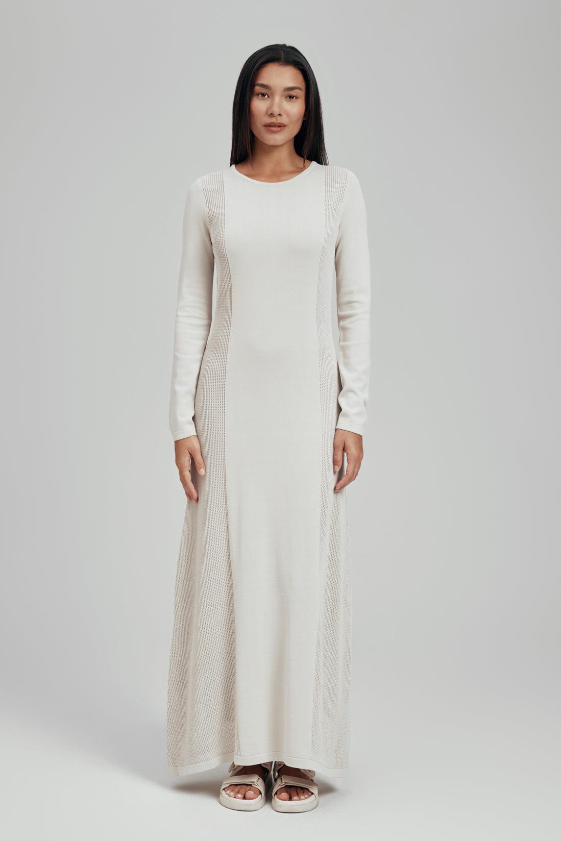 Riley Flat Knit Crochet Long Sleeve Maxi Dress