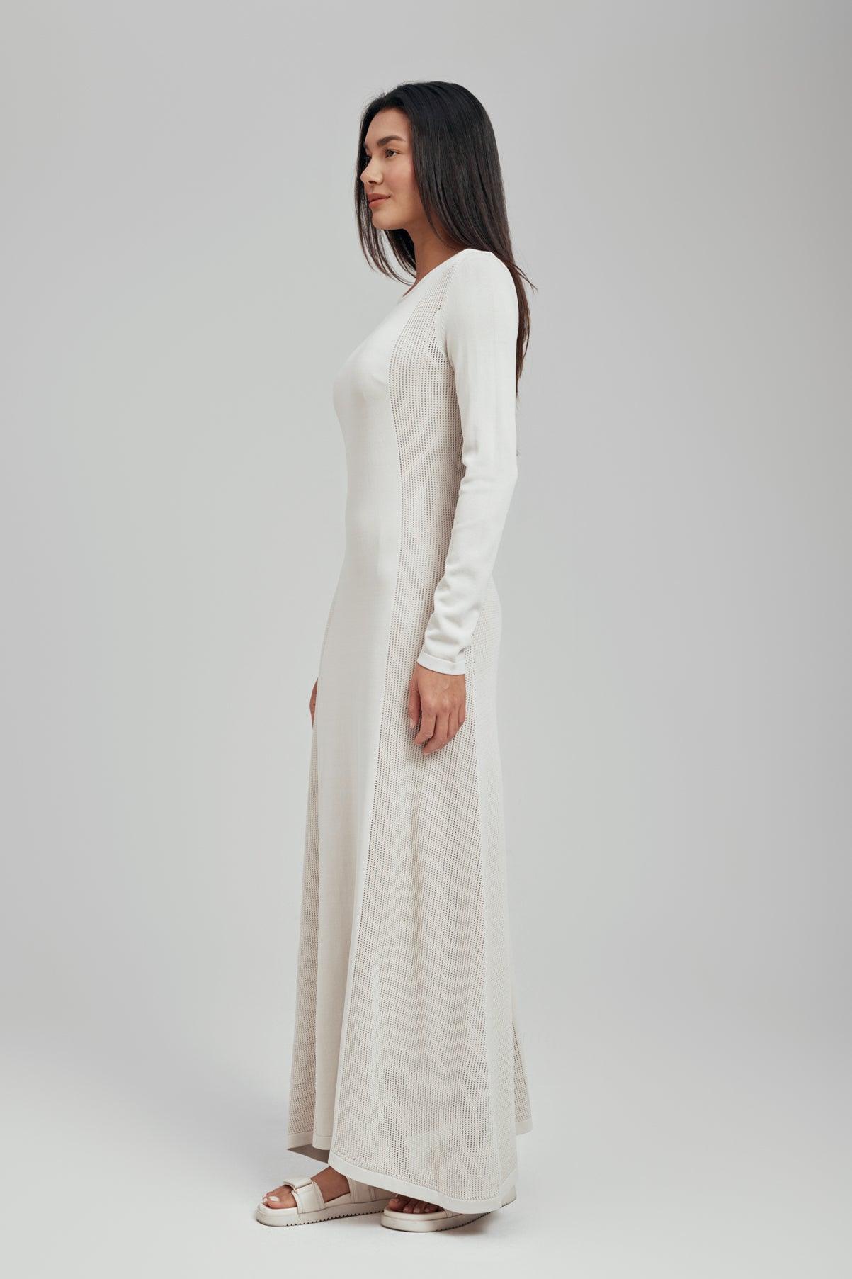 Riley Flat Knit Crochet Long Sleeve Maxi Dress