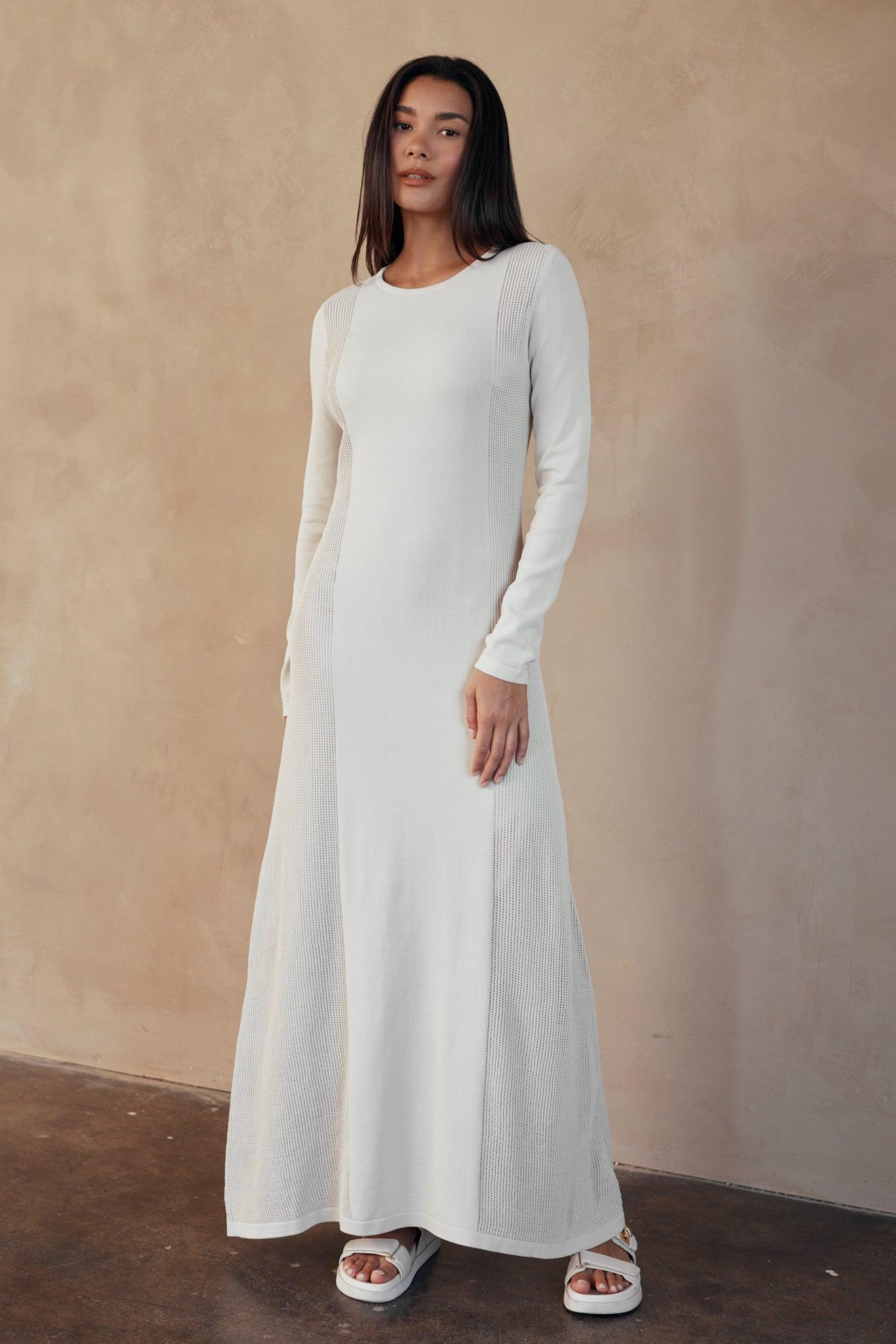 Riley Flat Knit Crochet Long Sleeve Maxi Dress