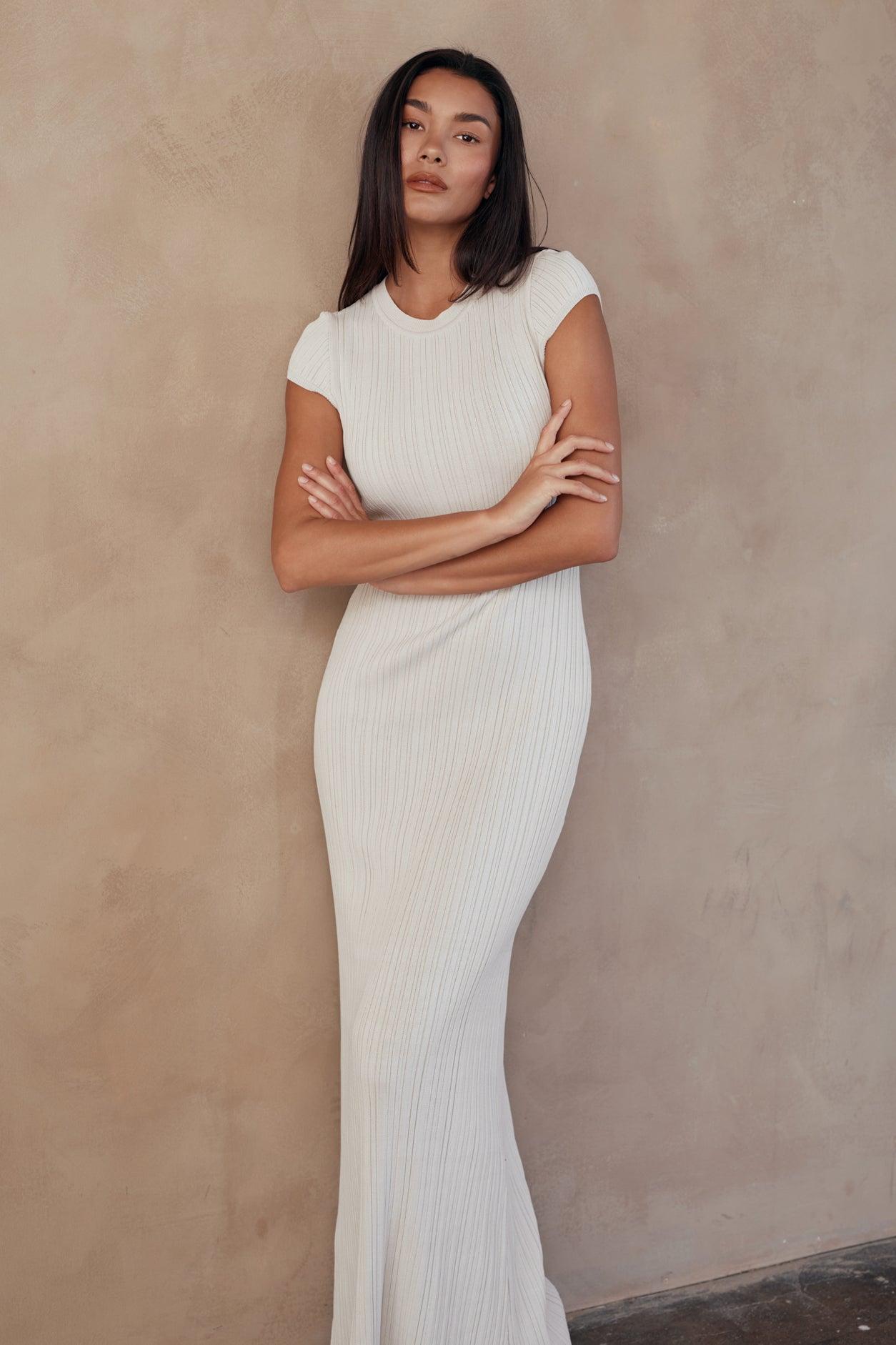 Ezra Short Sleeve Ribbed Knit Maxi Dress