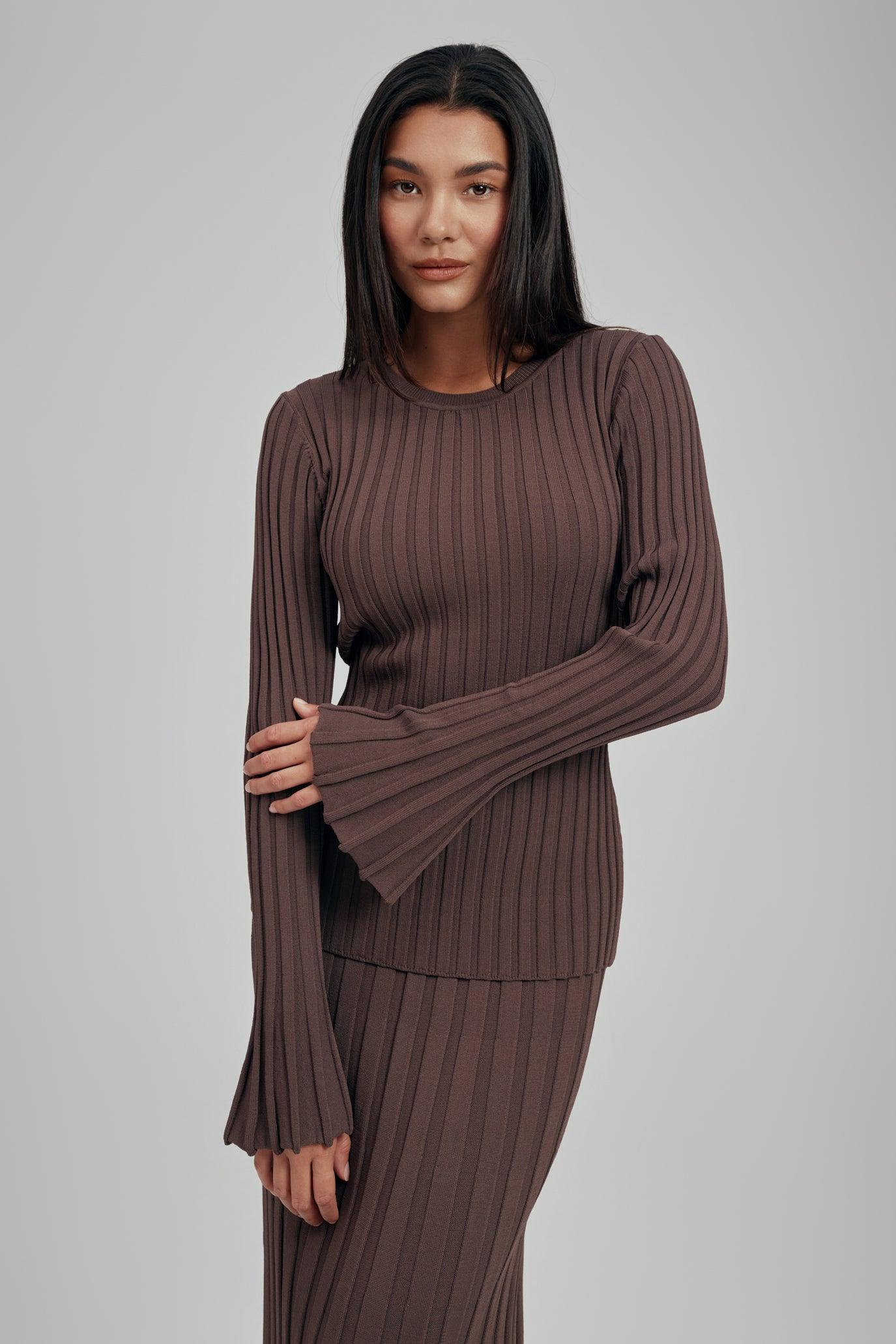 Luna Ribbed Knit Long Sleeve Top