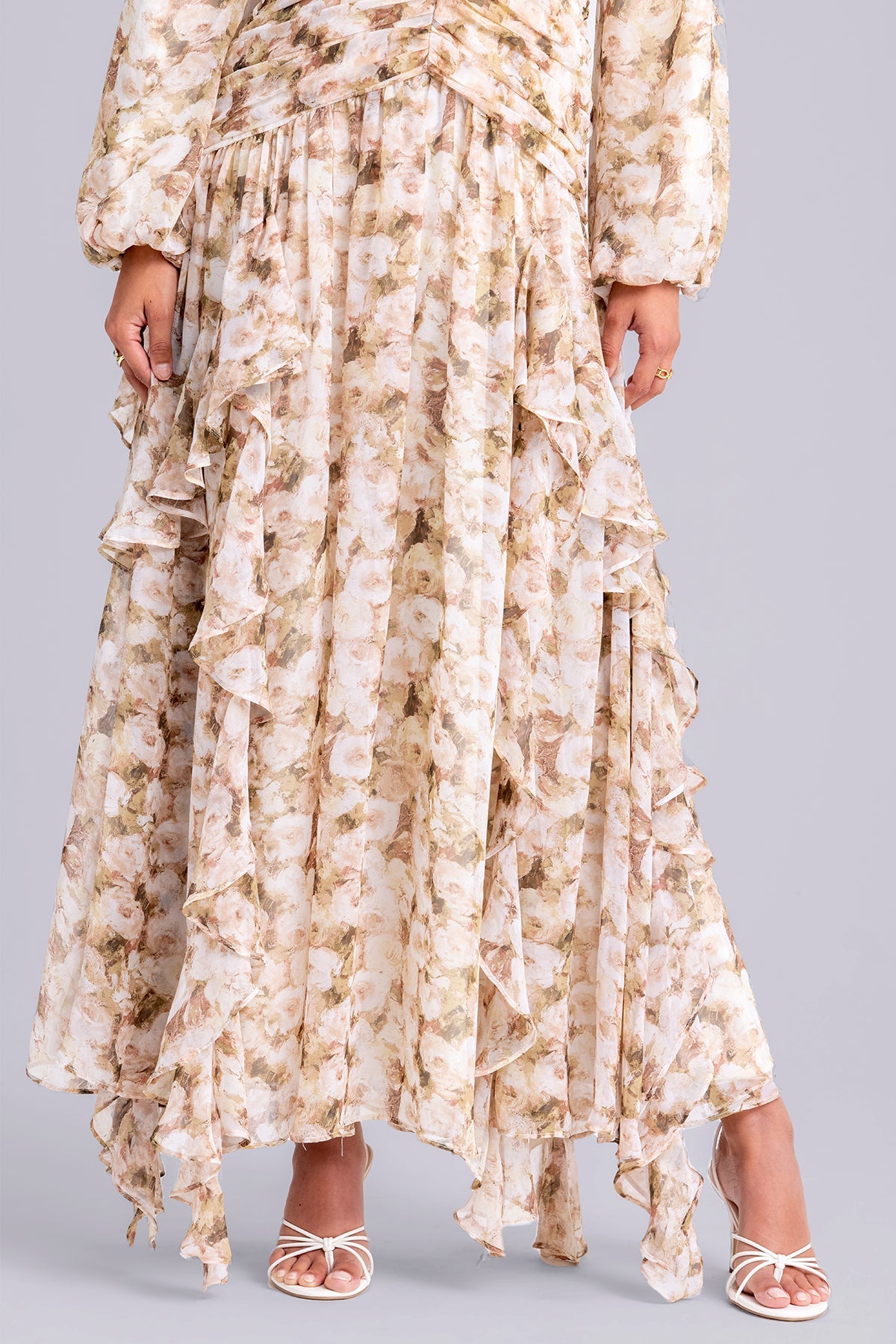 Inaya Floral Ruffle Maxi Dress- Mist