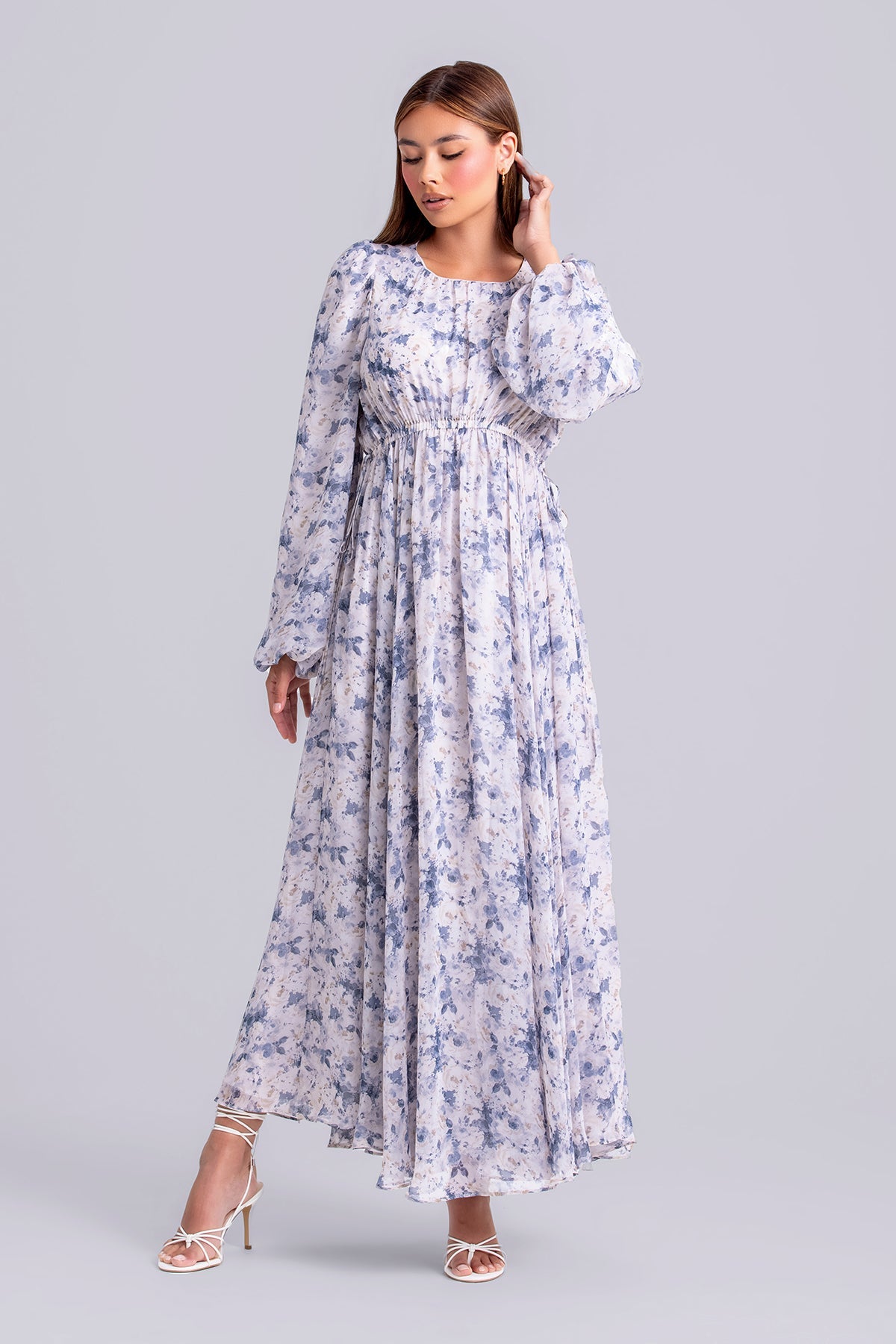 Lara Floral Long Sleeve Maxi Dress- Indigo Boquet