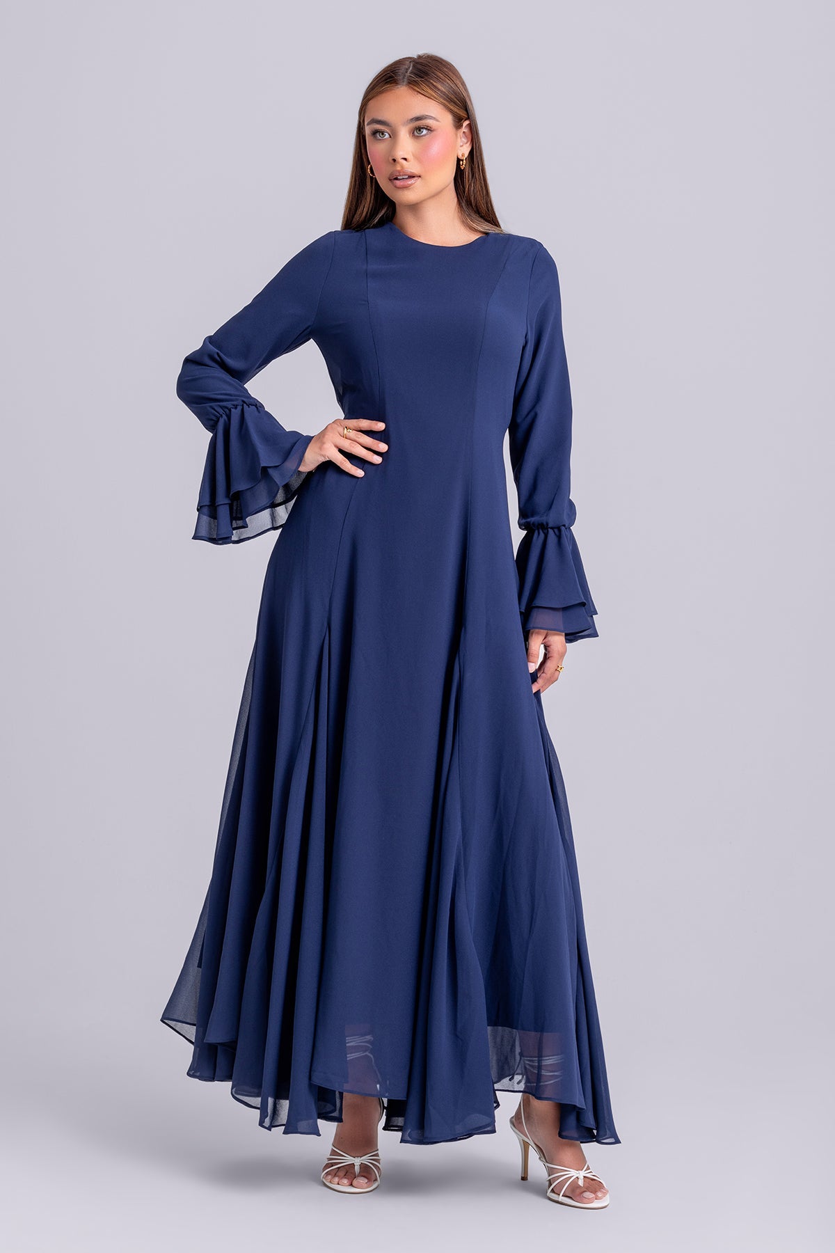 Dana Chiffon Ruffle Maxi Dress- Navy