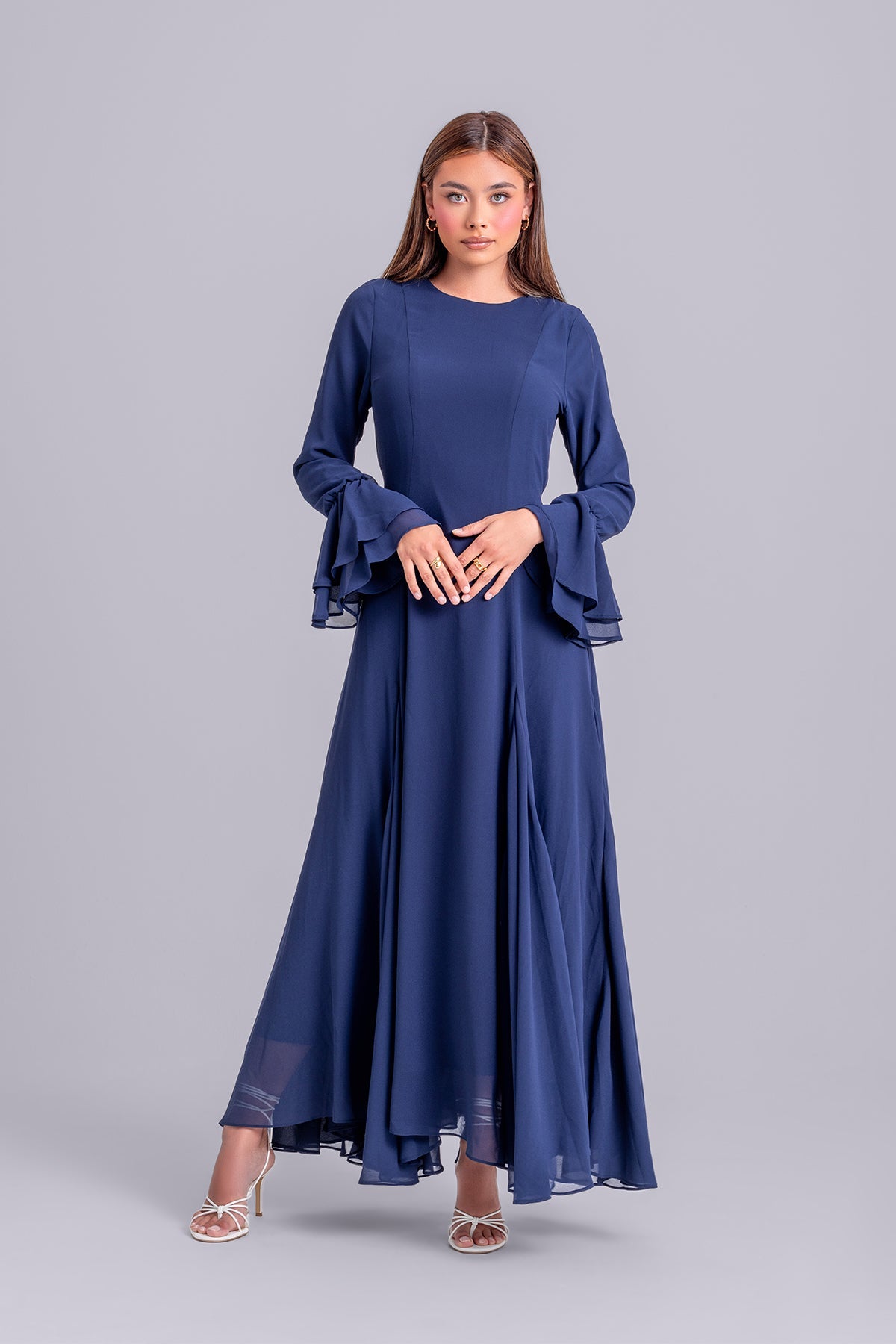 Dana Chiffon Ruffle Maxi Dress- Navy