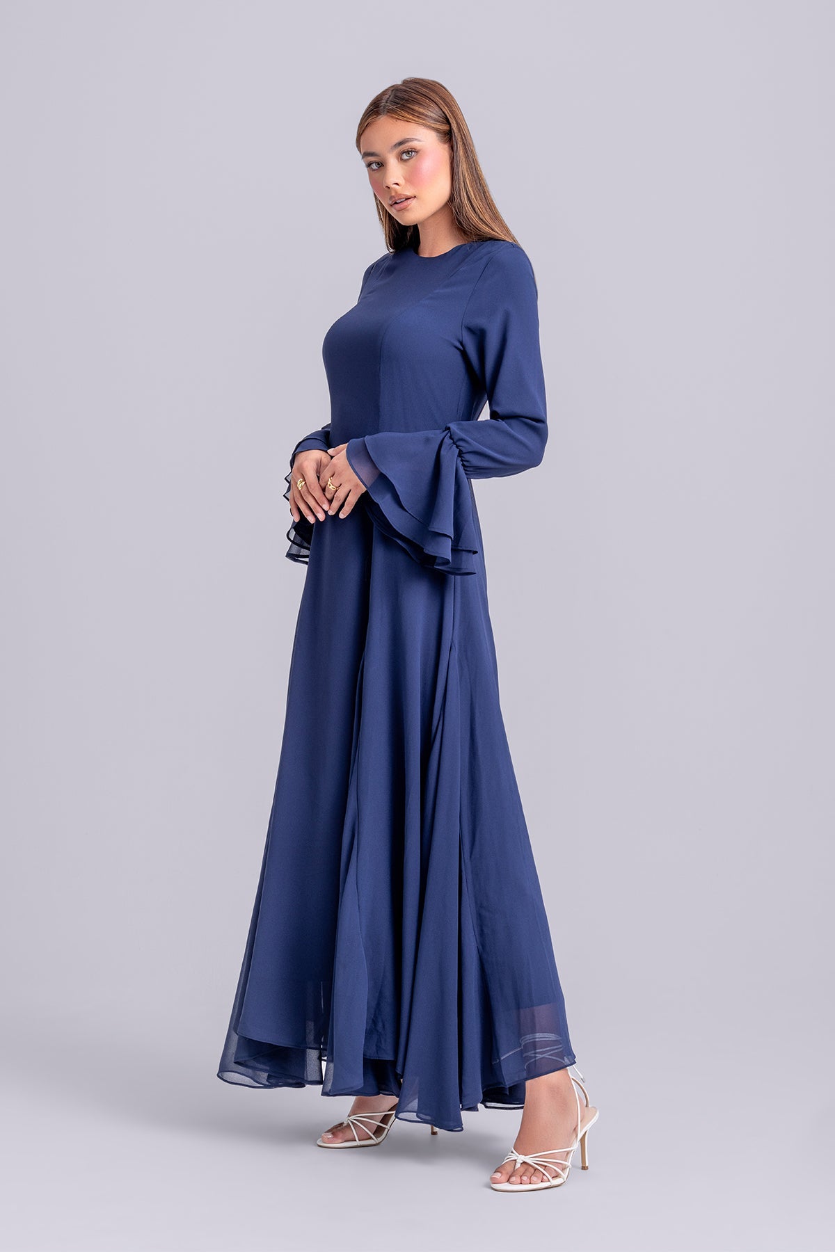 Dana Chiffon Ruffle Maxi Dress- Navy