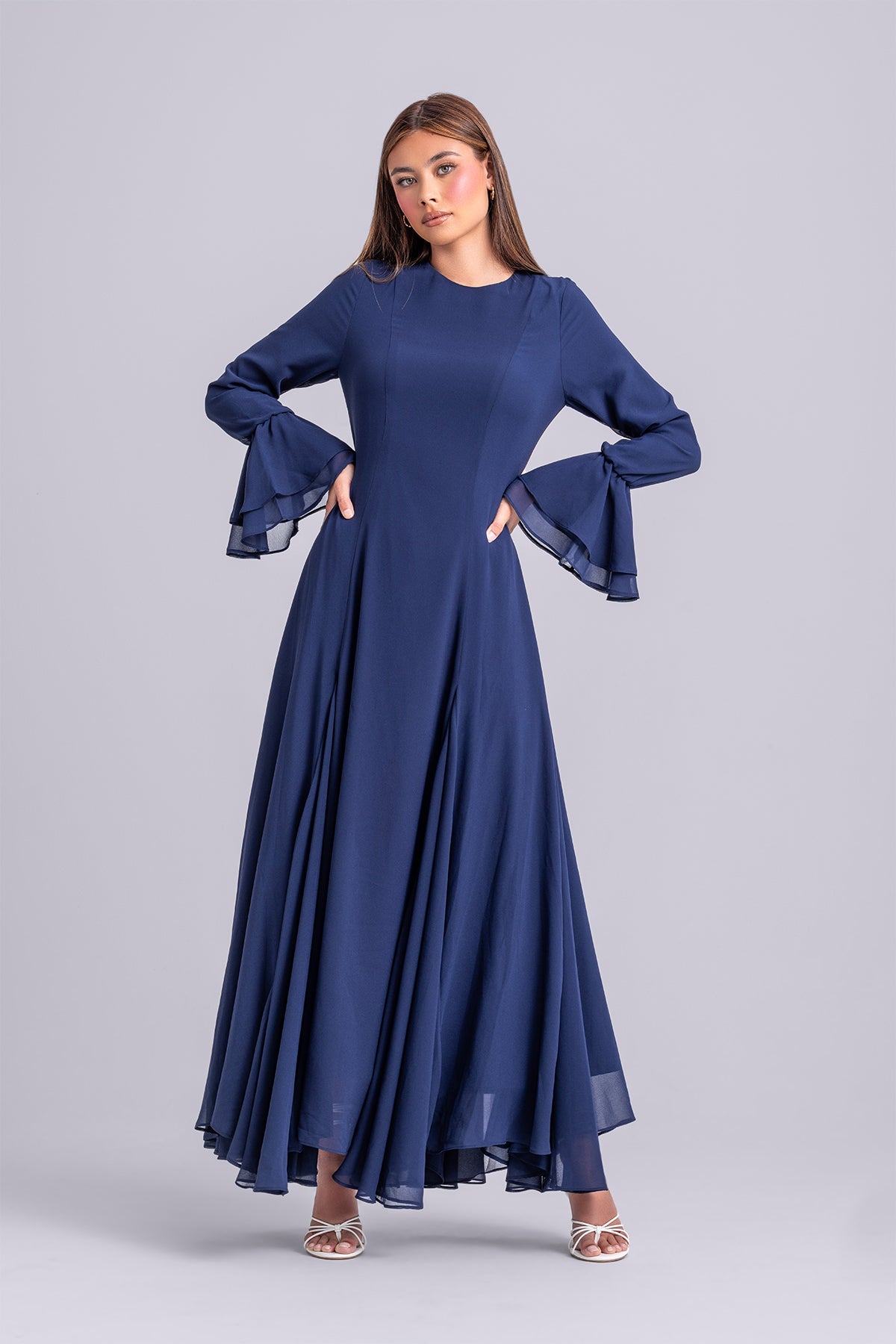 Dana Chiffon Ruffle Maxi Dress- Navy