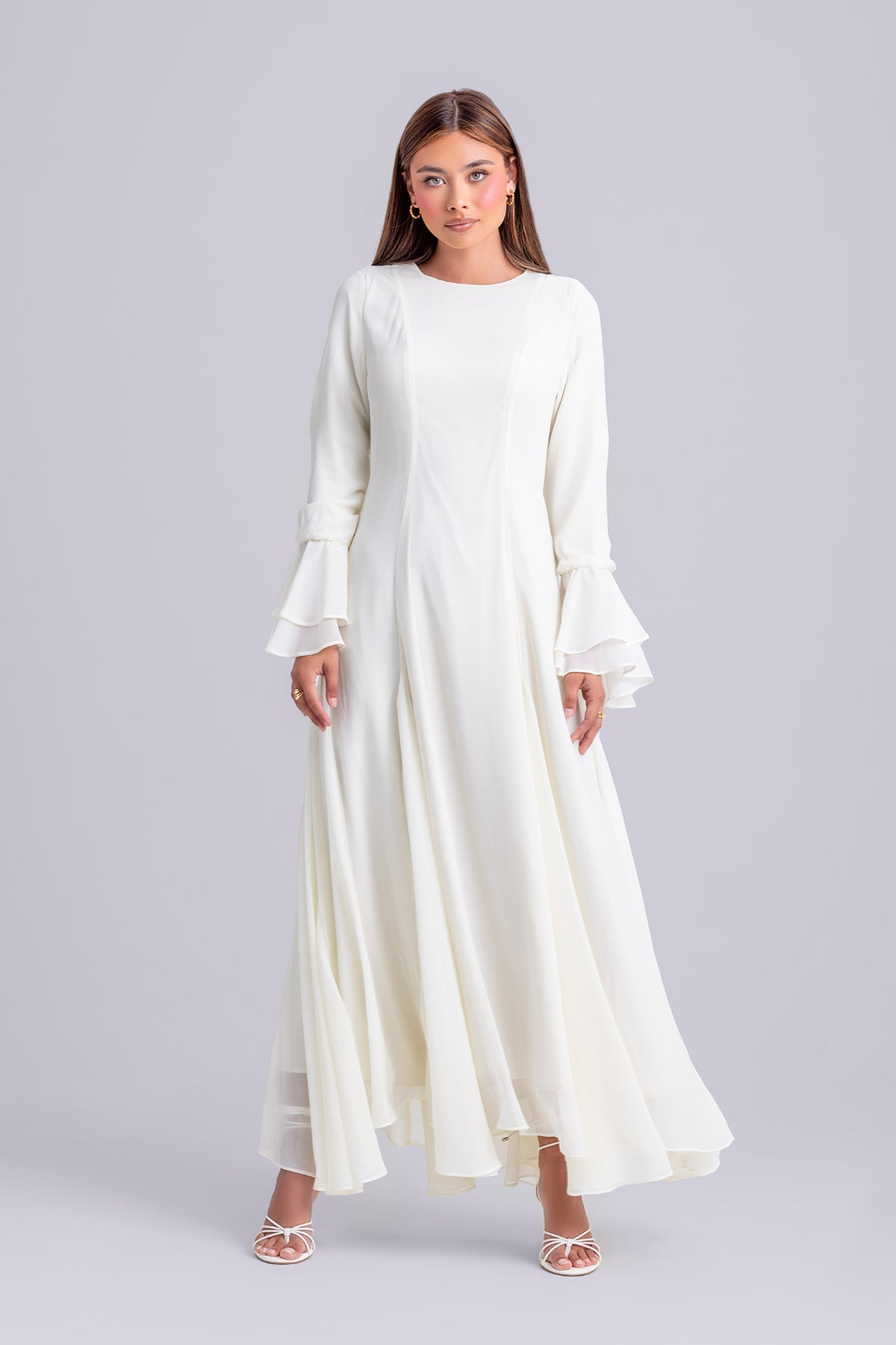 Dana Chiffon Ruffle Maxi Dress- Ivory