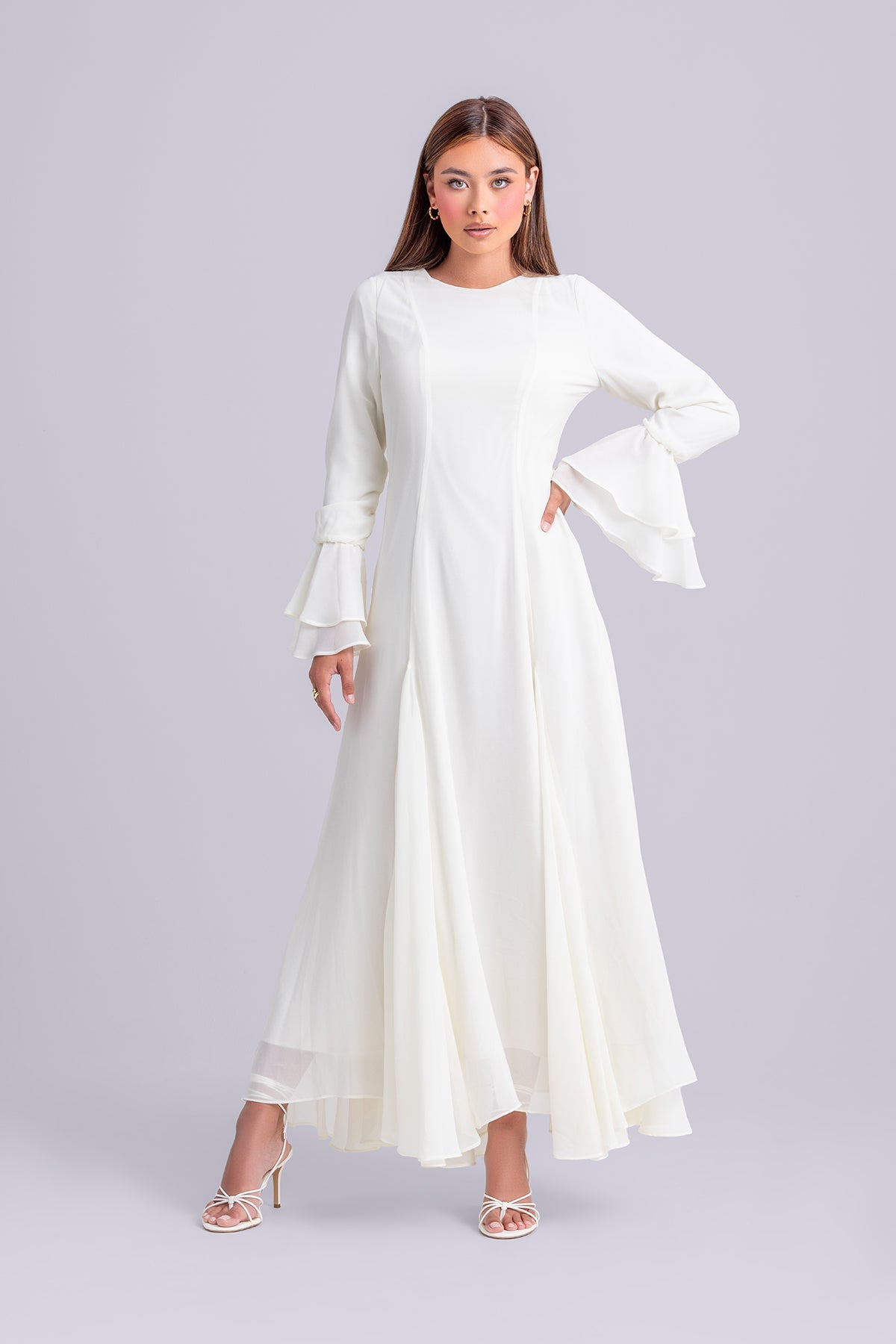 Dana Chiffon Ruffle Maxi Dress- Ivory