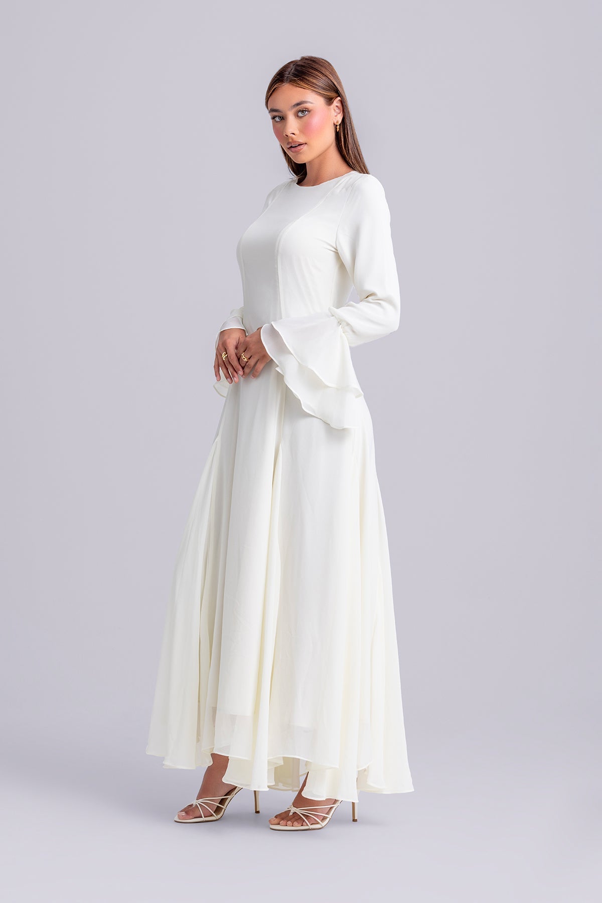 Dana Chiffon Ruffle Maxi Dress- Ivory