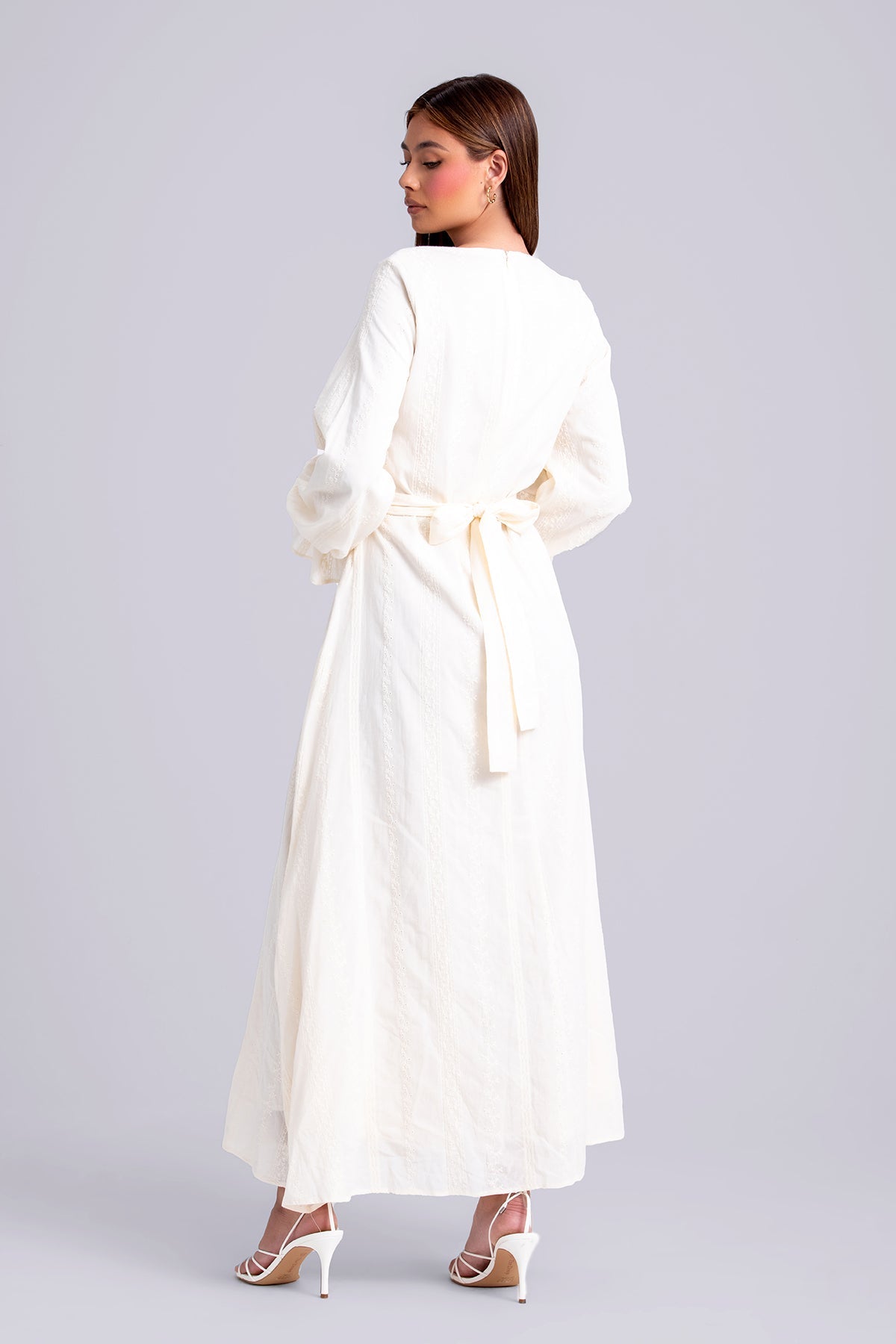 Naya Long Sleeve Tie Waist Maxi Dress- Cream