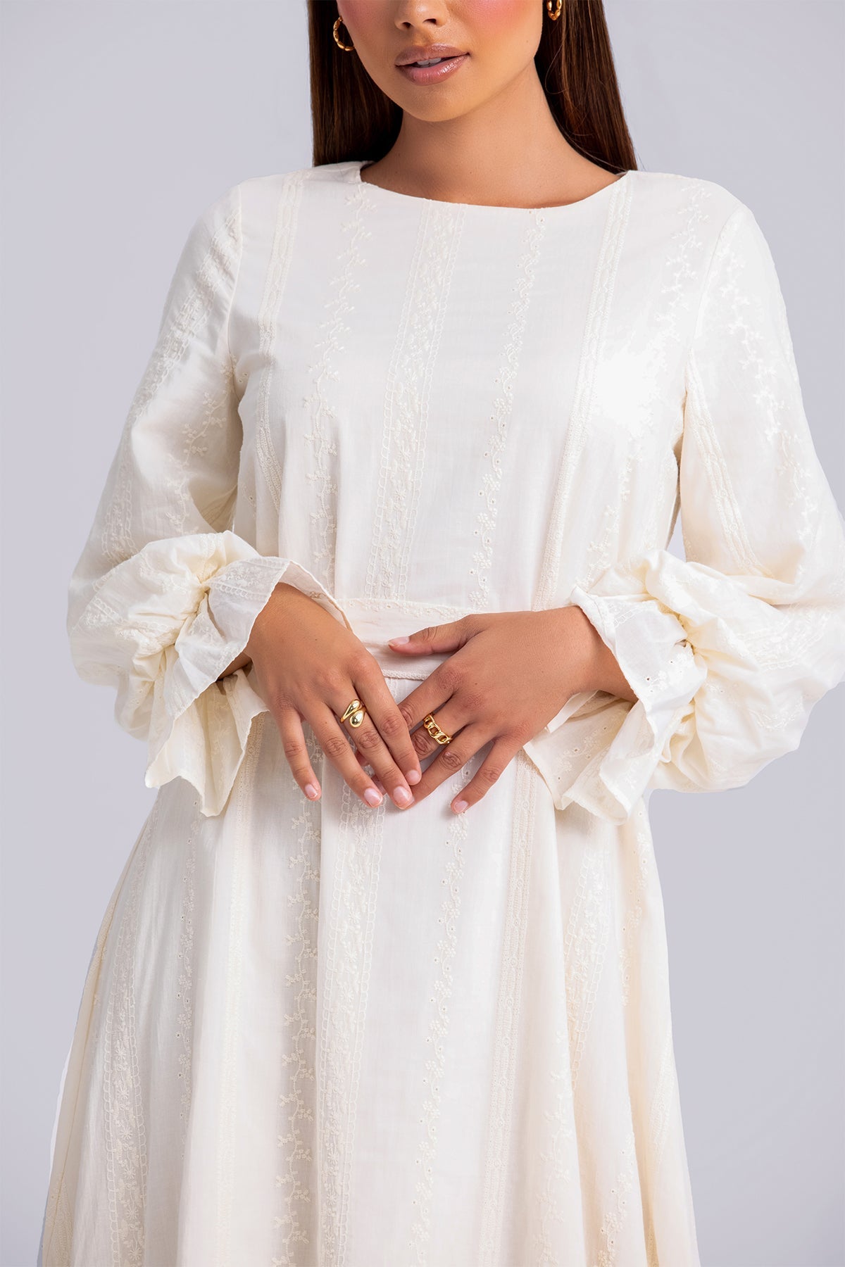 Naya Long Sleeve Tie Waist Maxi Dress- Cream