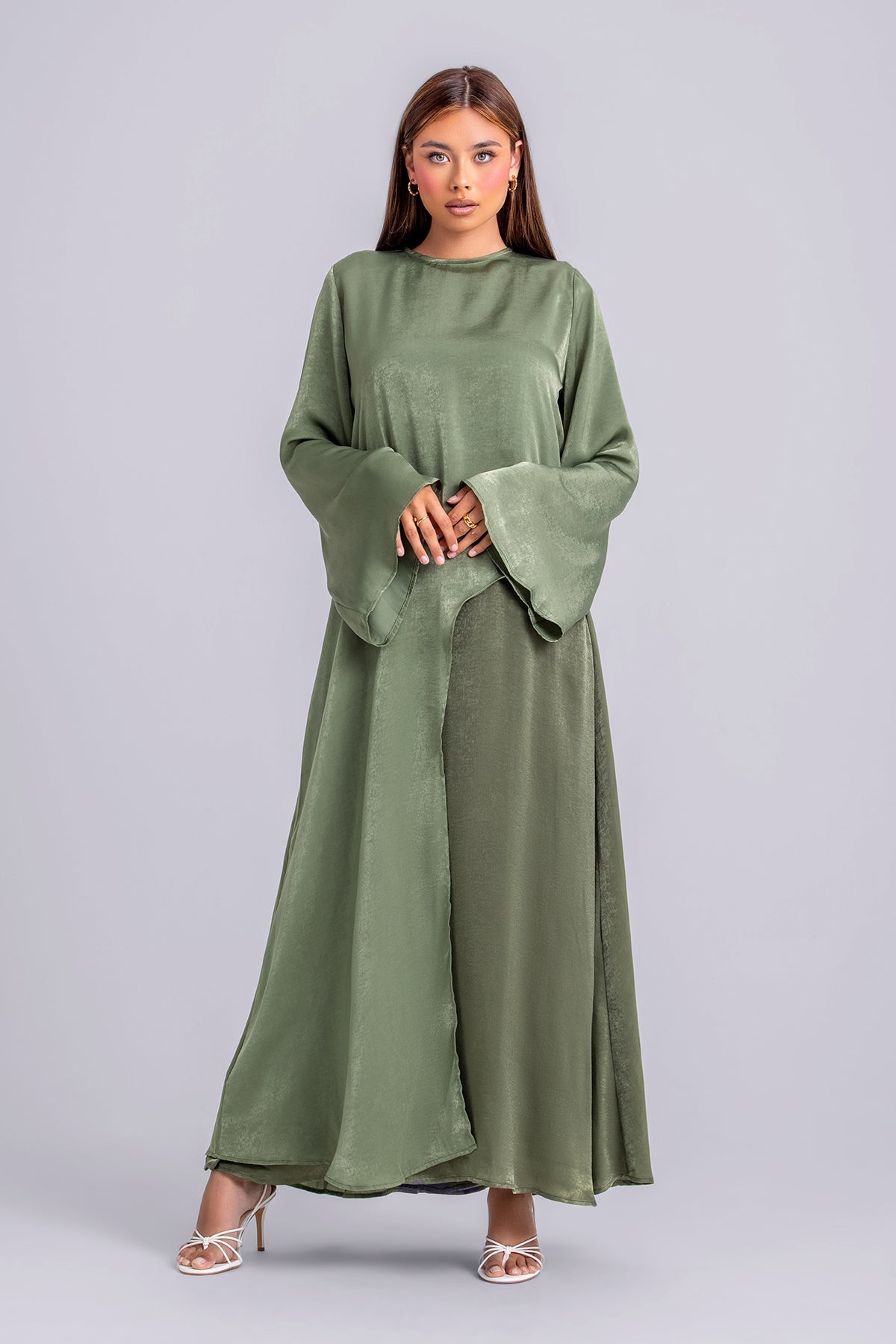 Zahra Two Piece Abaya Set- Forest Green