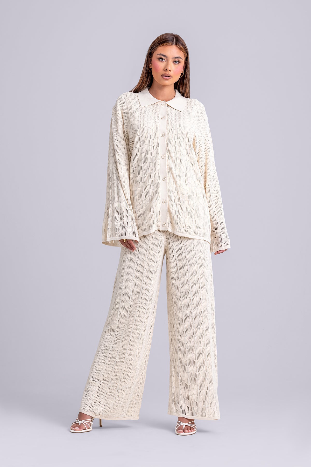 Dina Crochet Top & Pant Set- Oatmeal