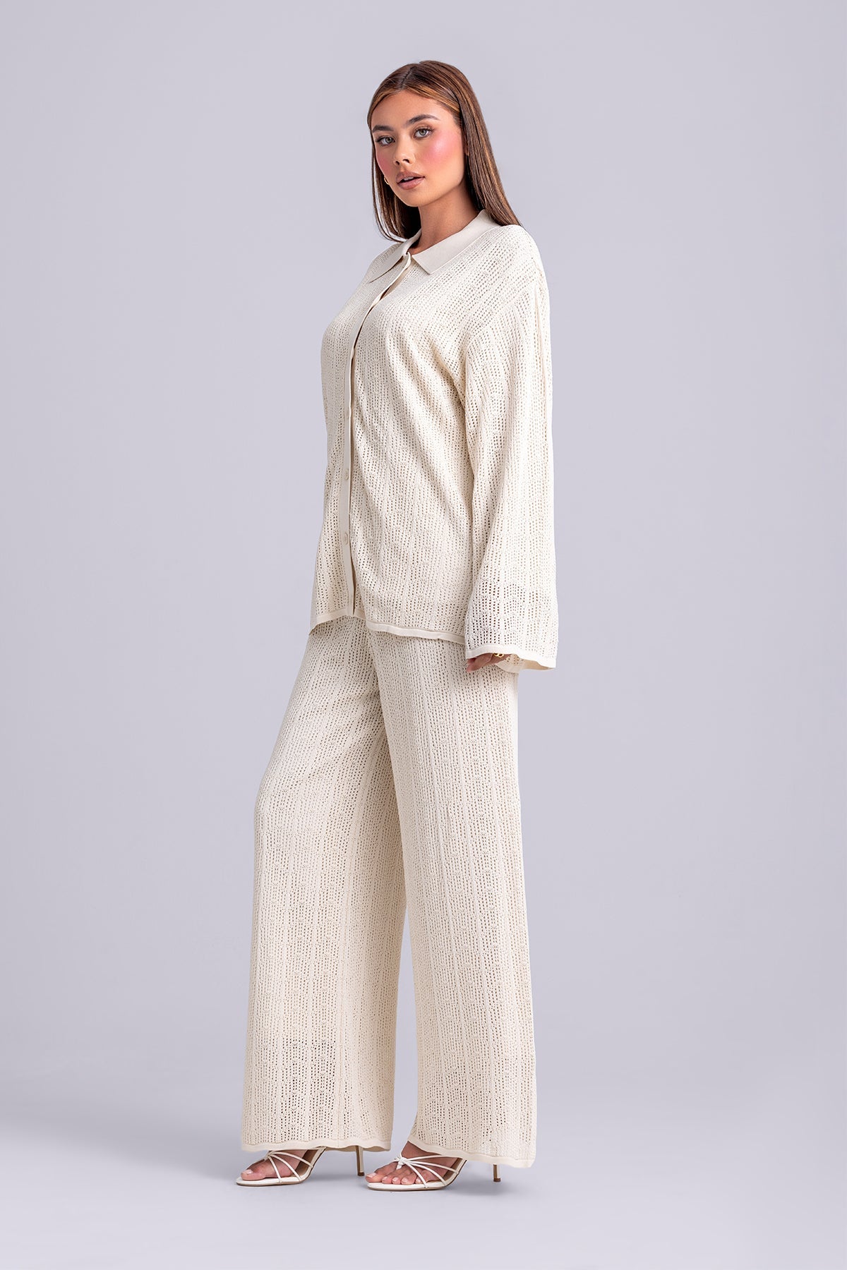 Dina Crochet Top & Pant Set- Oatmeal