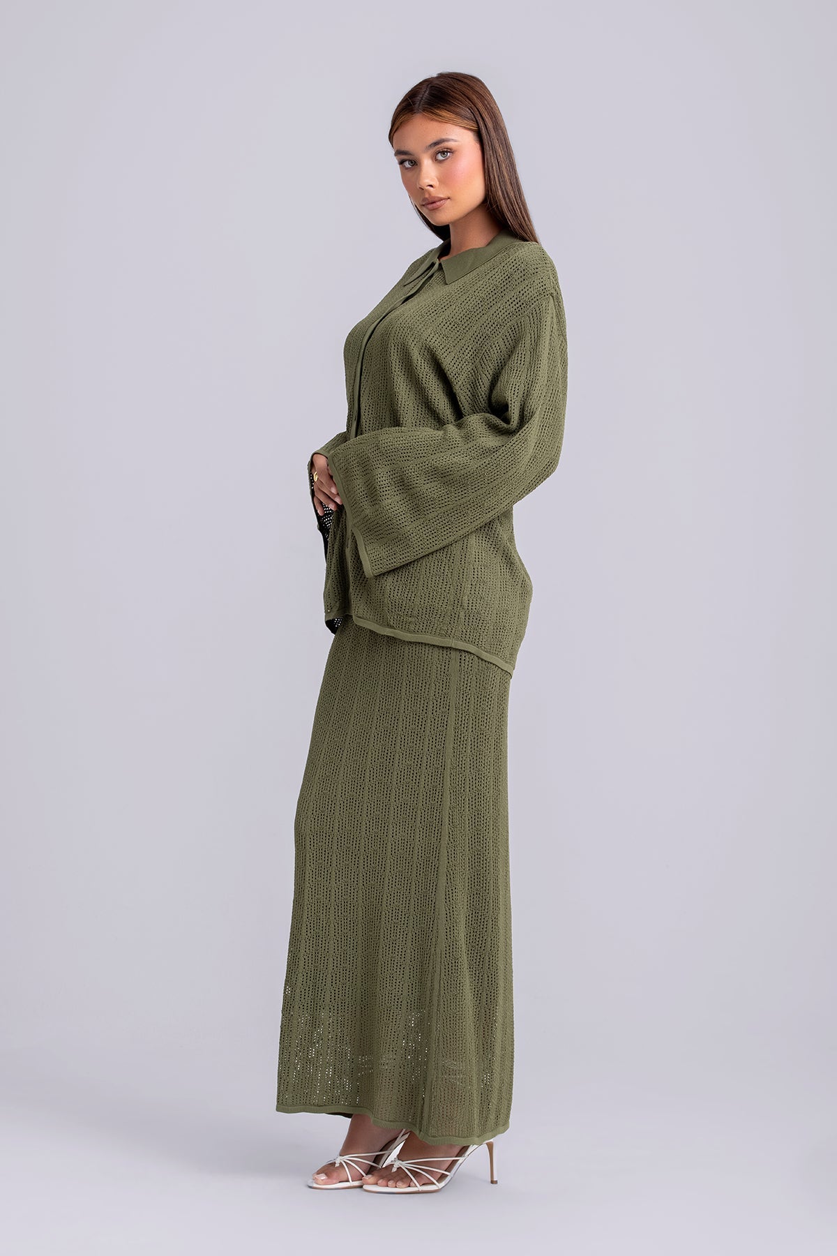 Oula Crochet Top & Maxi Skirt Set- Olive