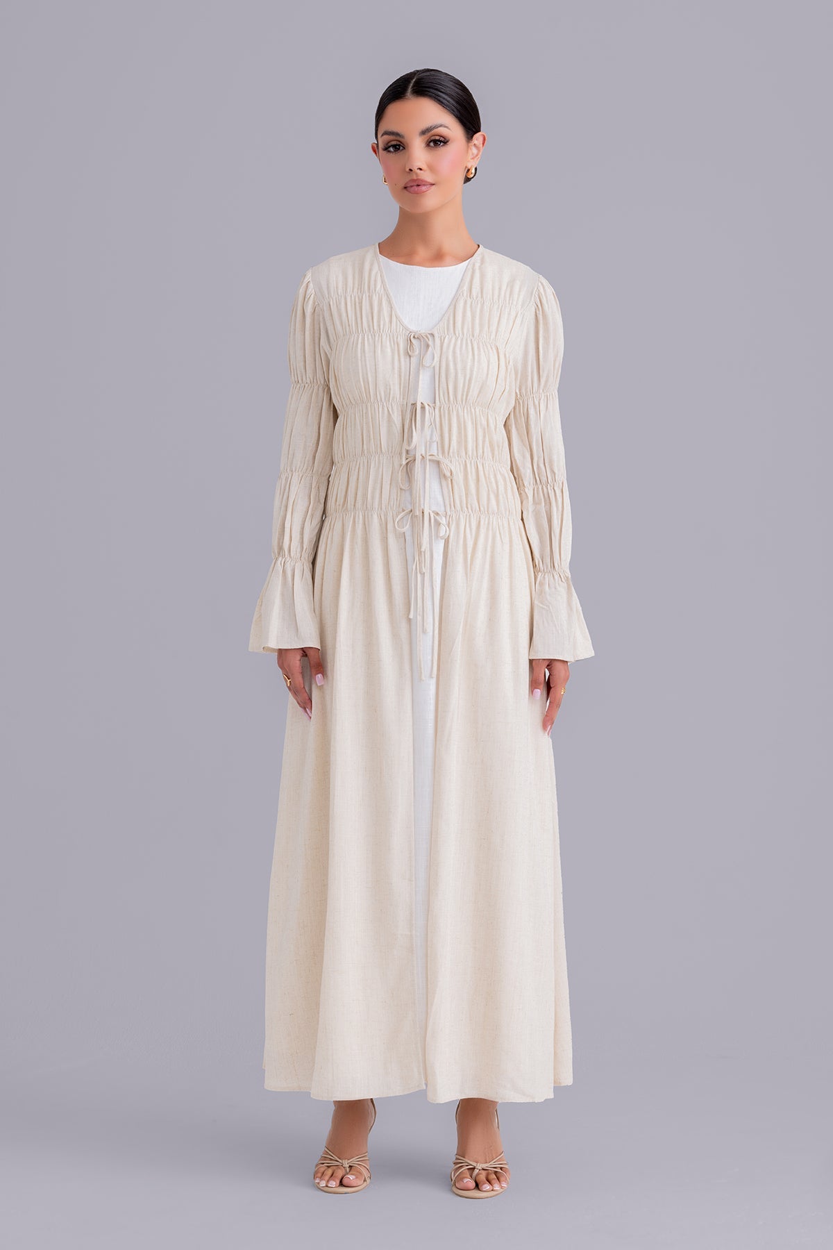 Asma Linen Abaya Set - Linen Cream