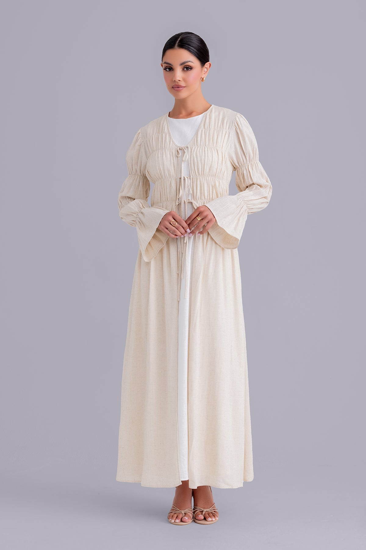 Asma Linen Abaya Set - Linen Cream