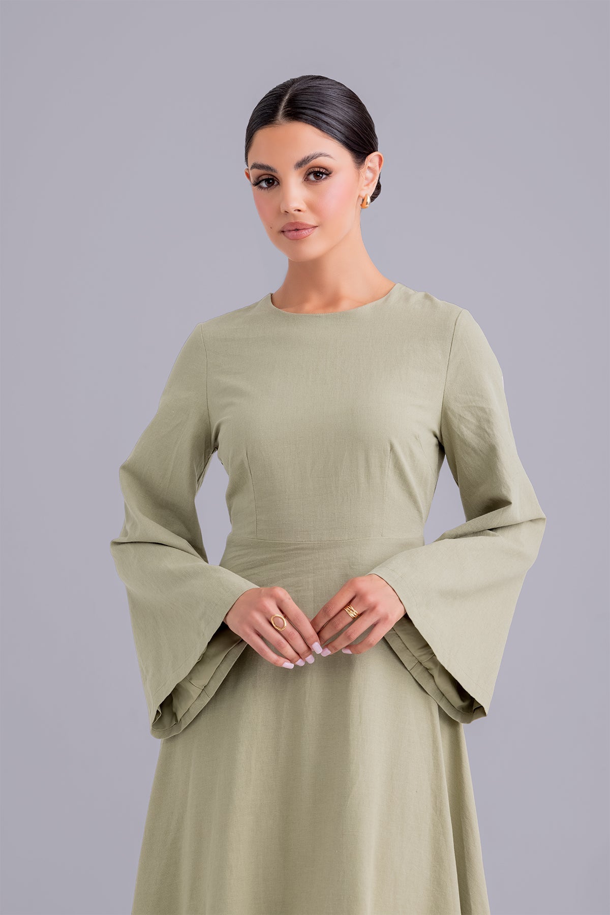 Yasamine Long Sleeve Linen Dress - Sage