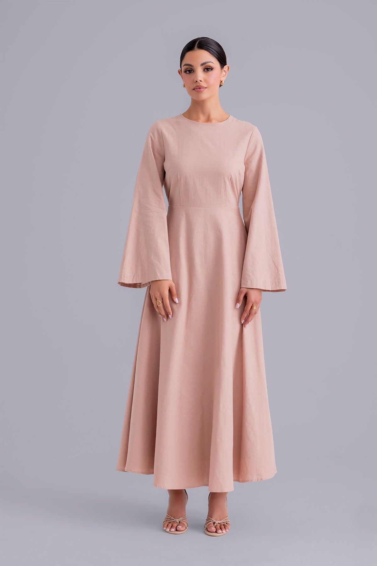 Yasamine Long Sleeve Linen Dress - Petal Pink