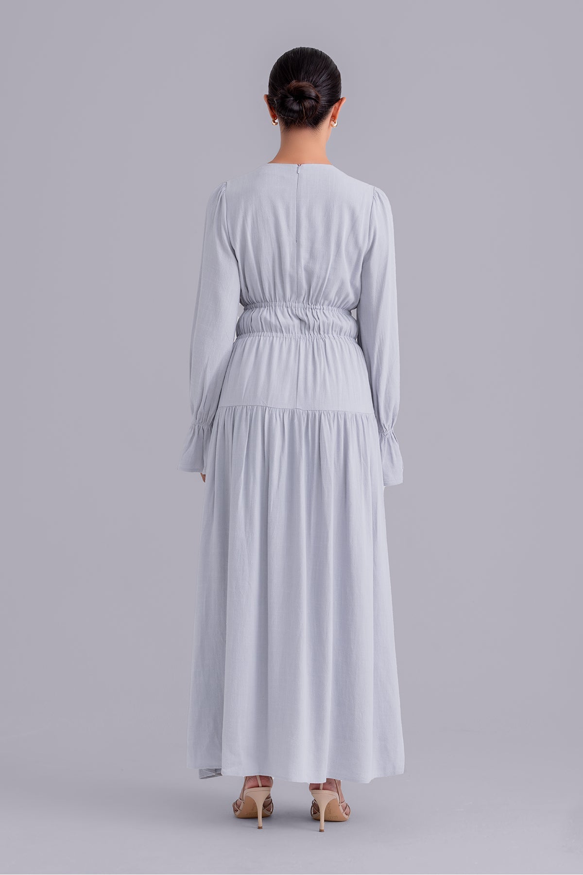 Liliana Long Sleeve Linen Maxi Dress - Powder