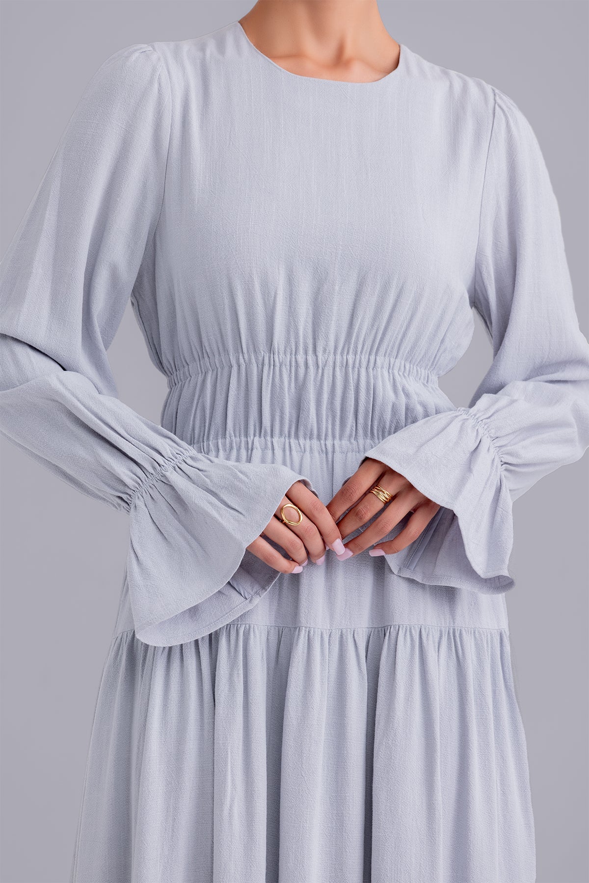 Liliana Long Sleeve Linen Maxi Dress - Powder