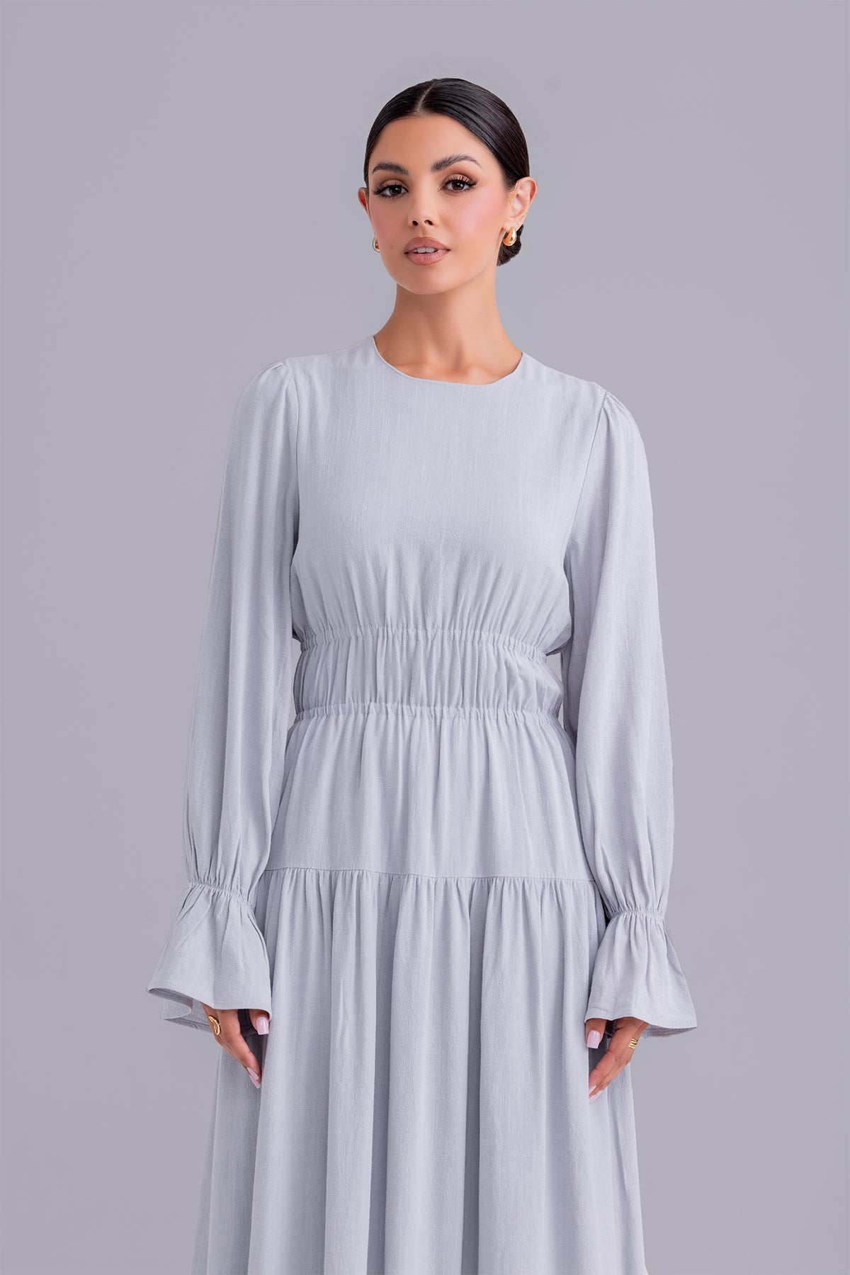 Liliana Long Sleeve Linen Maxi Dress - Powder