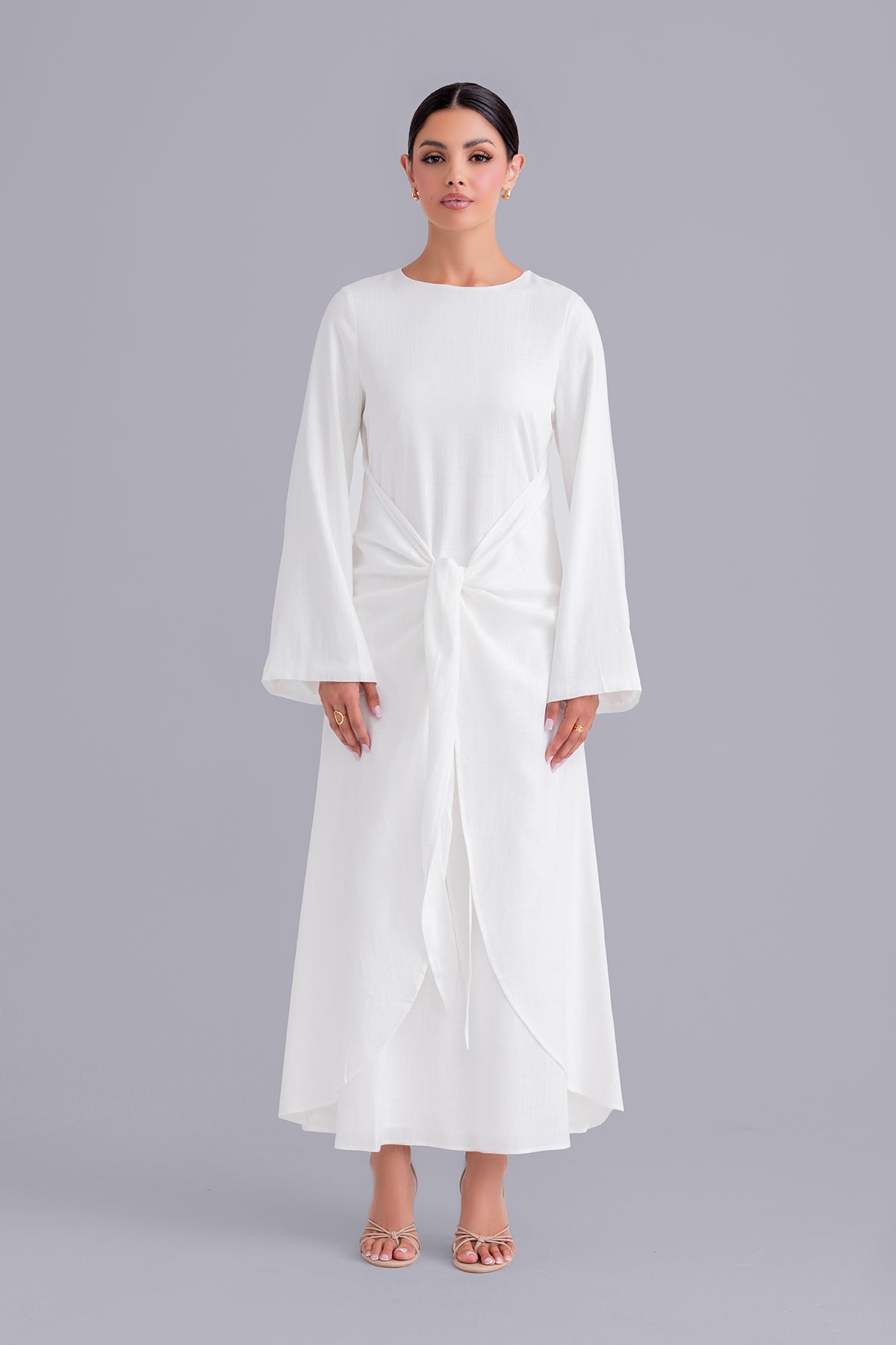 Maryam Tie Waist Linen Maxi Dress - Off White