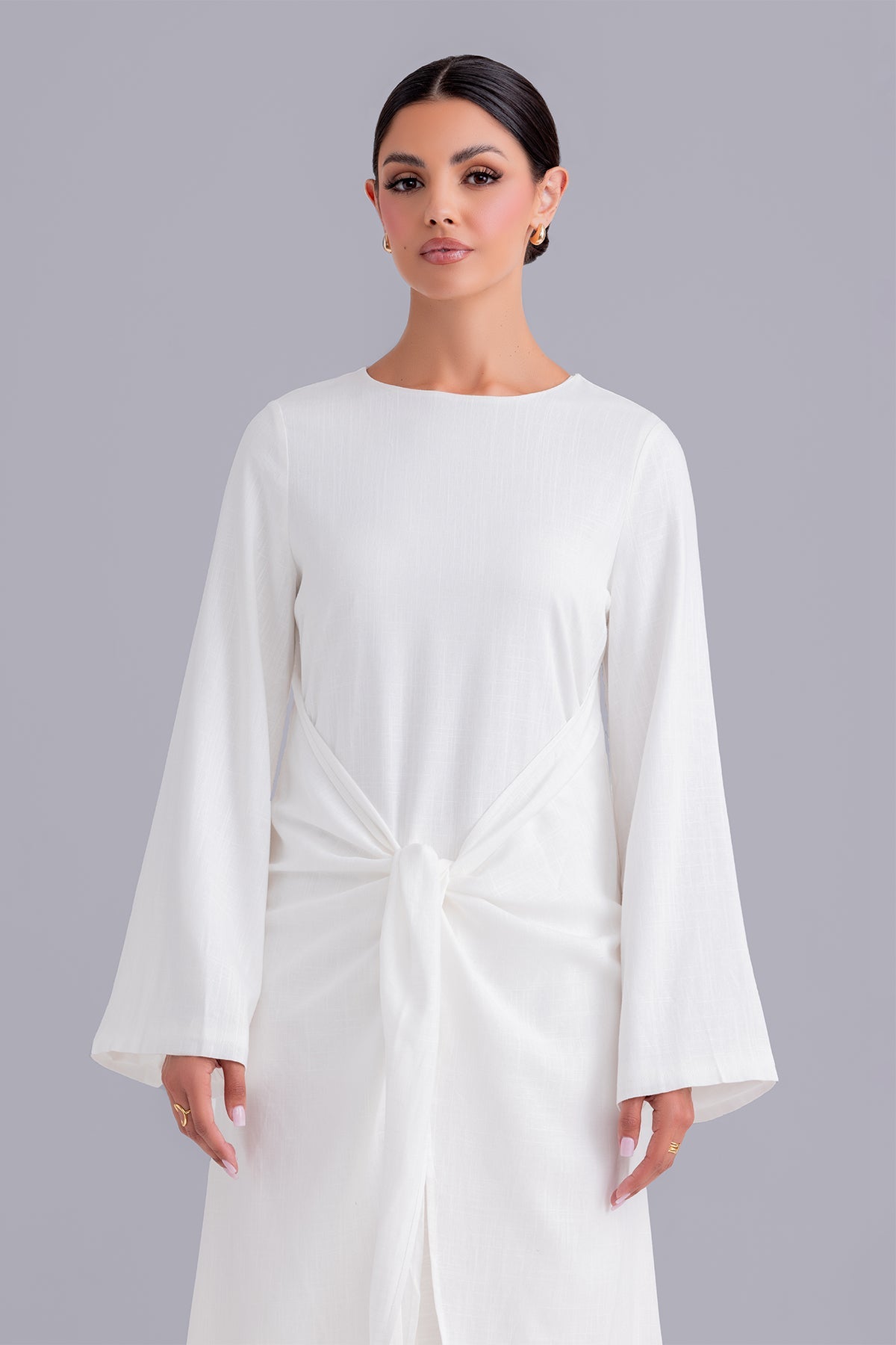 Maryam Tie Waist Linen Maxi Dress - Off White