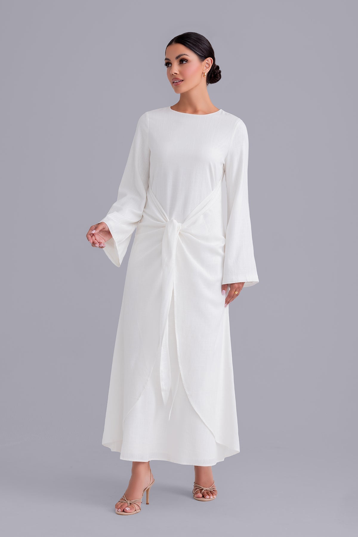 Maryam Tie Waist Linen Maxi Dress - Off White