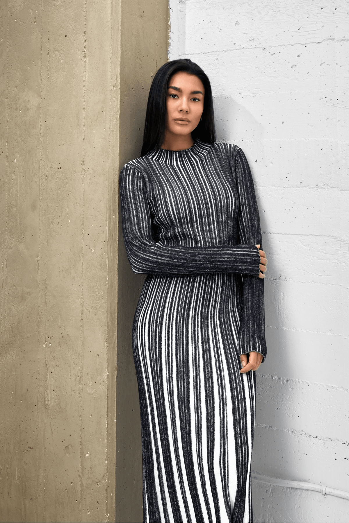 Elaura Ribbed Knit Long Sleeve Maxi Dress