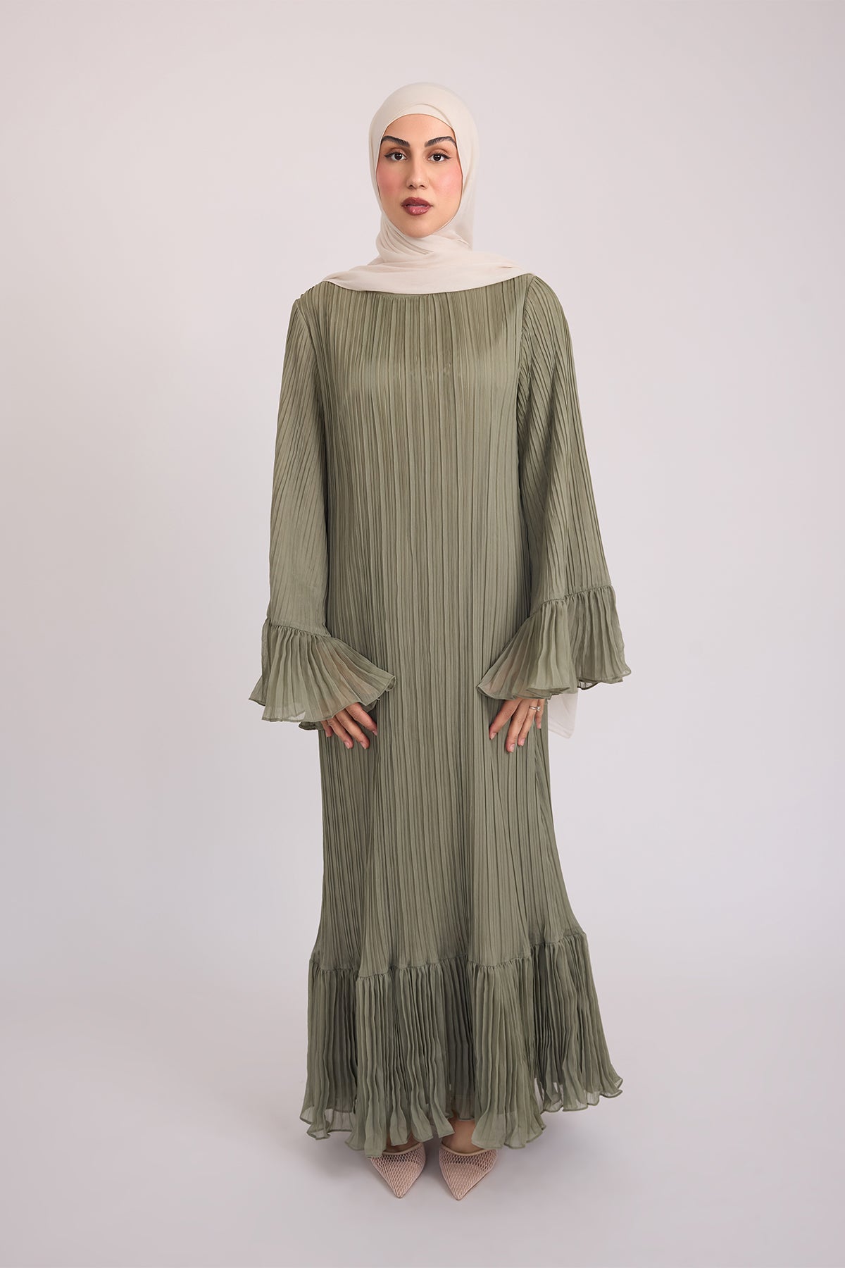 Camille Pleated Maxi Dres - Olive