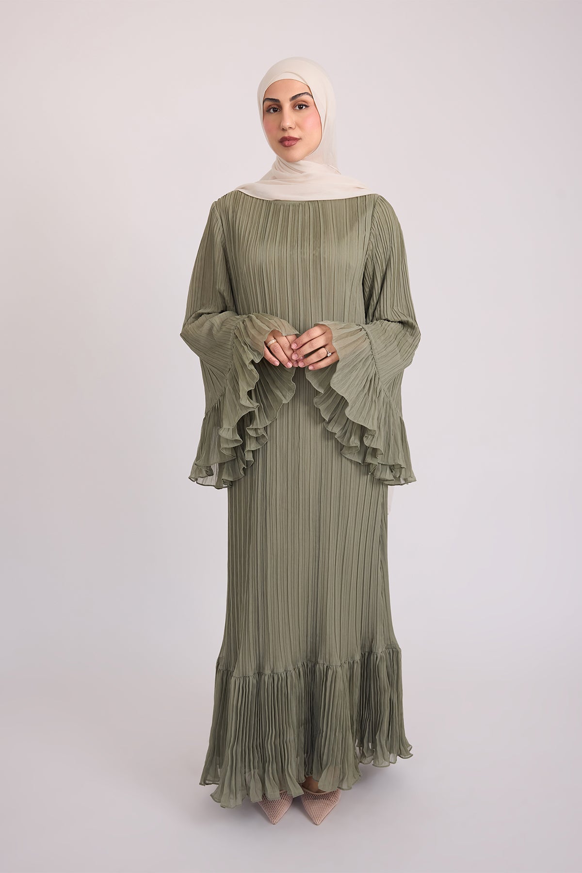 Camille Pleated Maxi Dres - Olive