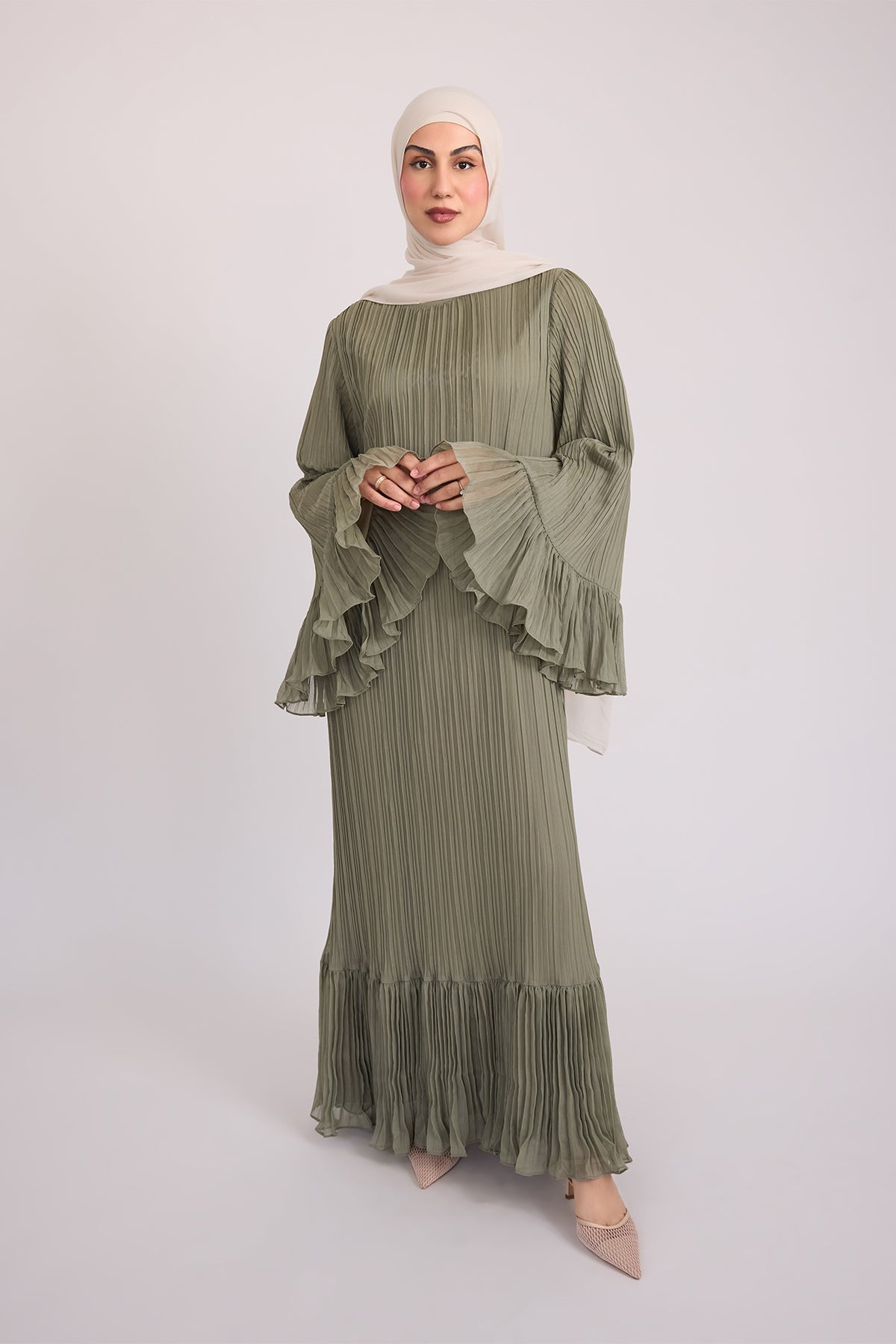 Camille Pleated Maxi Dres - Olive