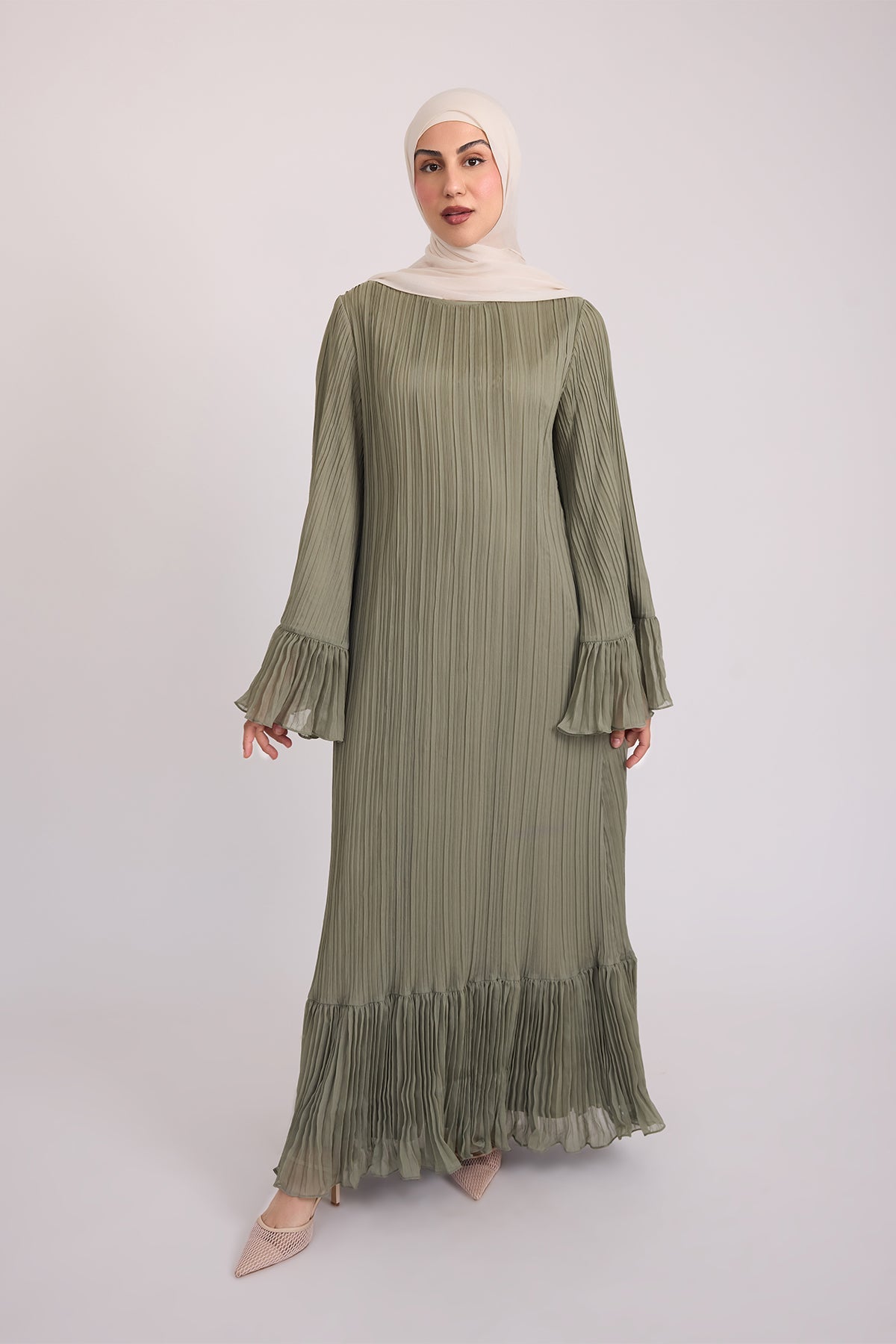 Camille Pleated Maxi Dres - Olive