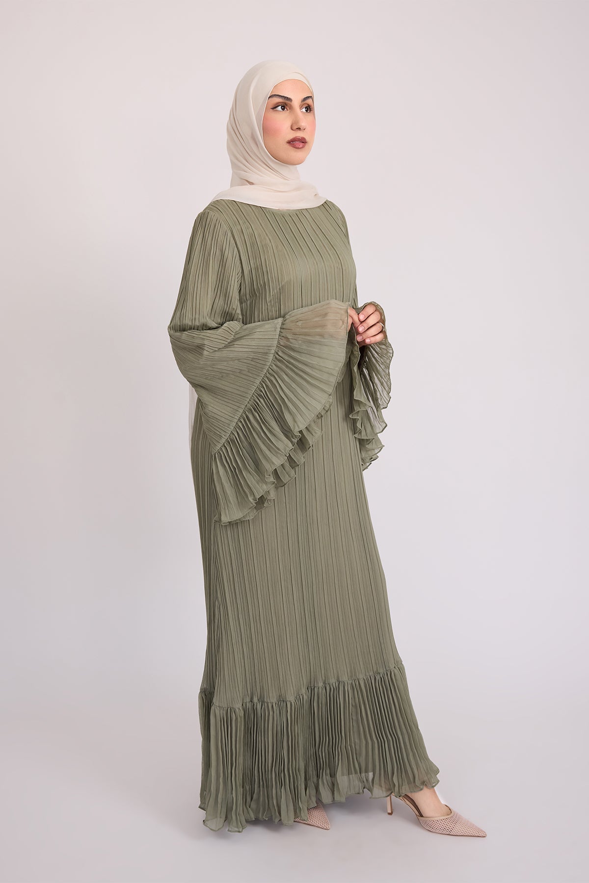 Camille Pleated Maxi Dres - Olive