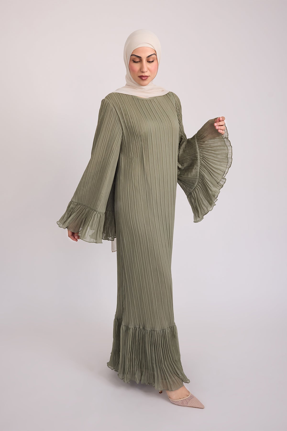 Camille Pleated Maxi Dres - Olive