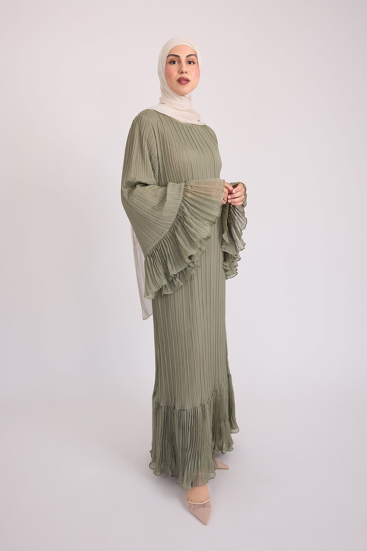 Camille Pleated Maxi Dres - Olive