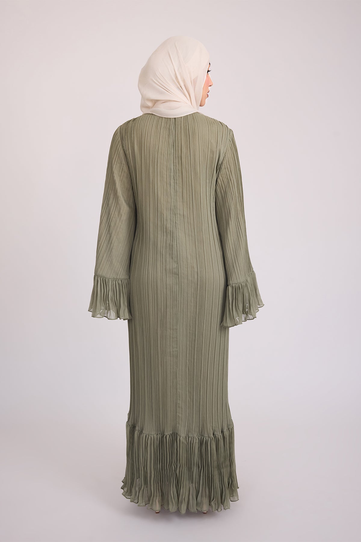 Camille Pleated Maxi Dres - Olive