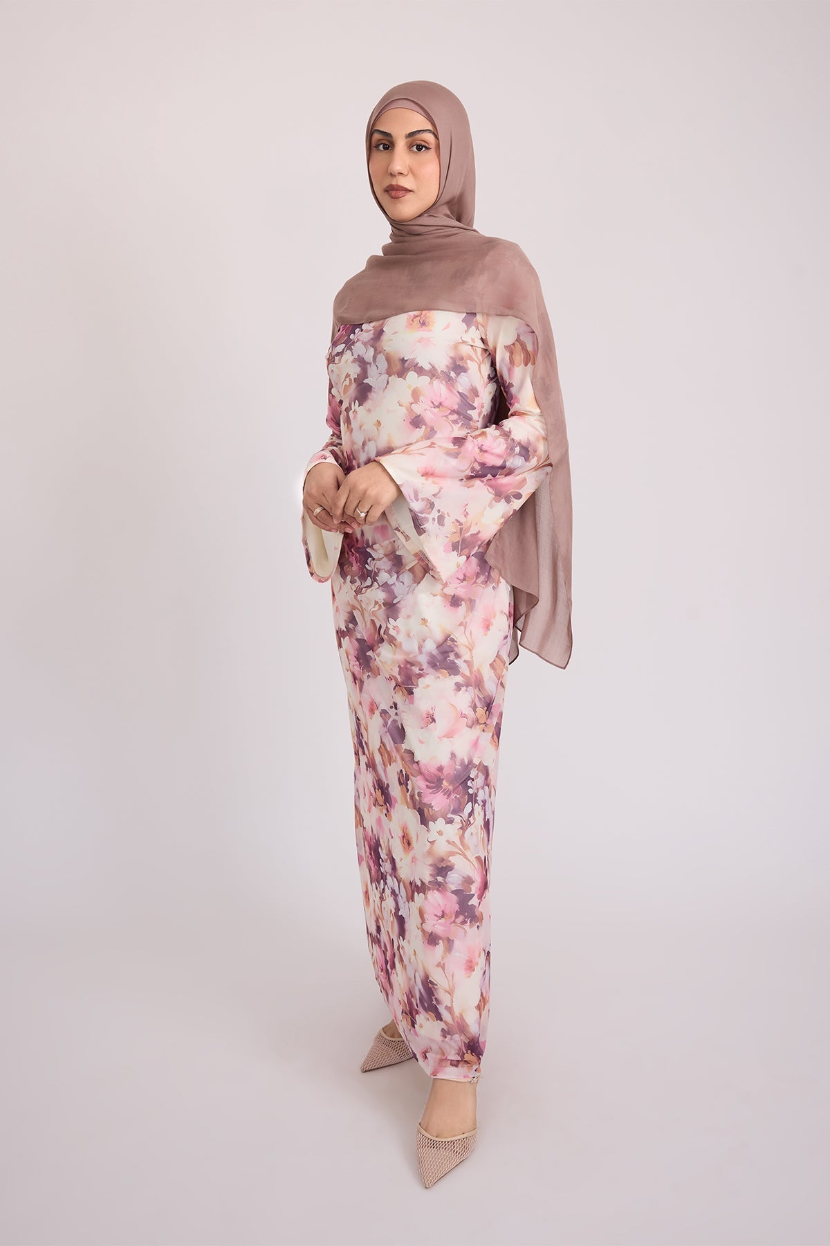 Tatiana Synched Satin Maxi Bell Sleeve - Floral Garden