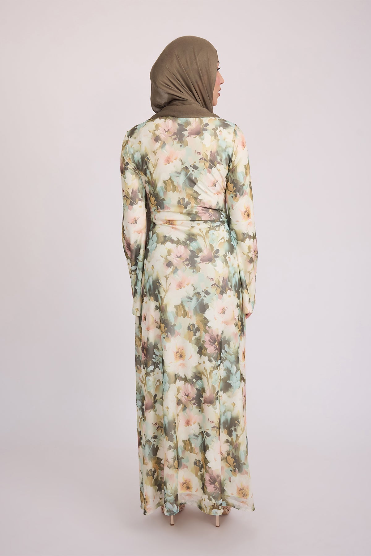 Tatiana Synched Satin Maxi Bell Sleeve - Sage Garden