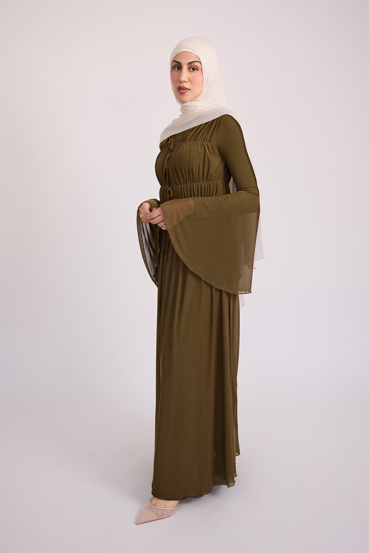 Hanadi Mesh Maxi Dress - Olive