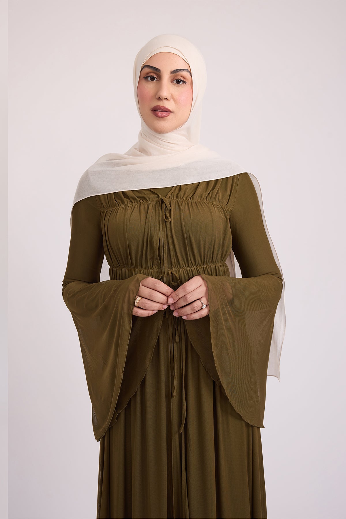 Hanadi Mesh Maxi Dress - Olive